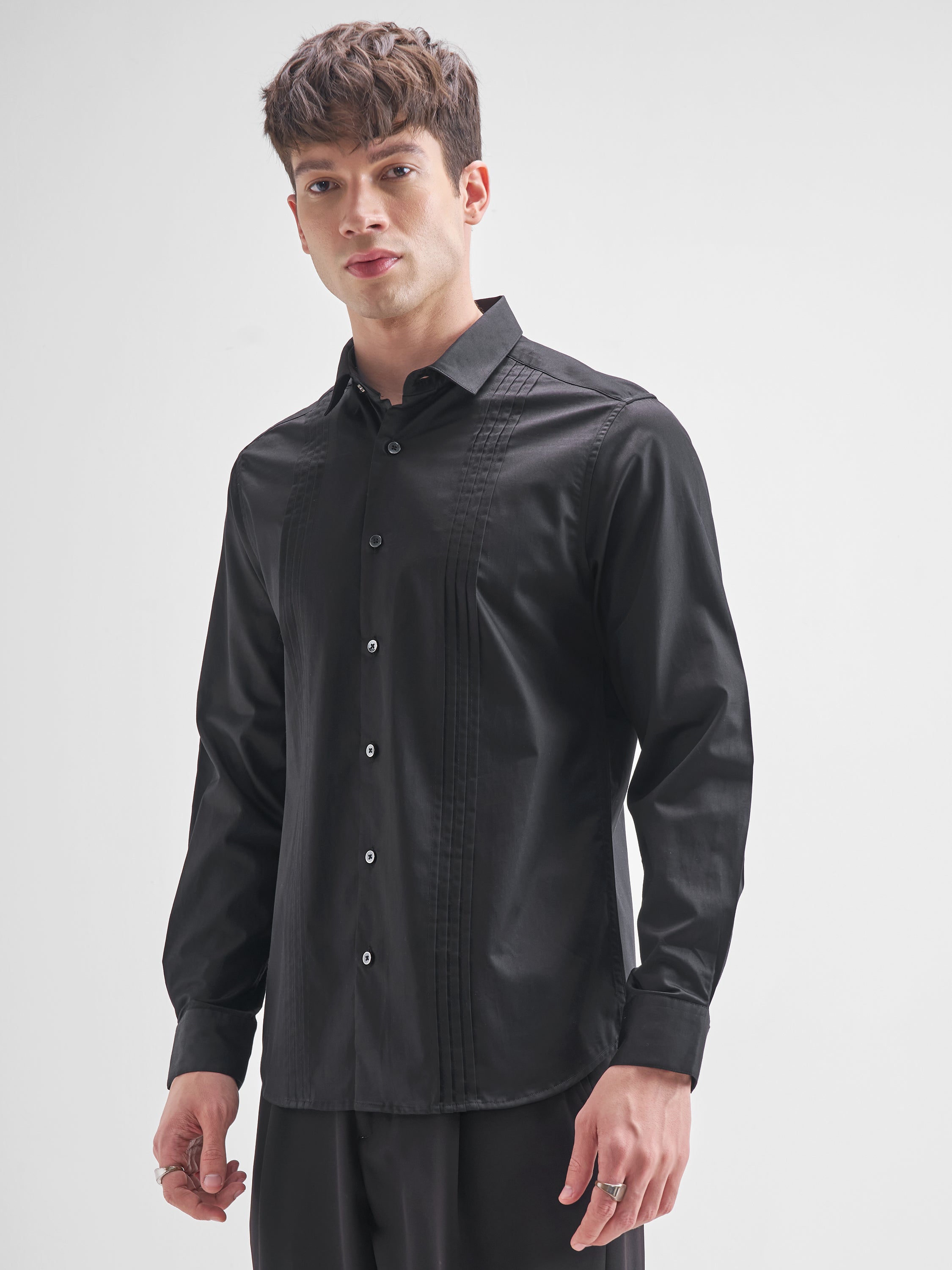 Highlander Men Black Self Design Slim Fit Casual Shirt - Black - Image 4