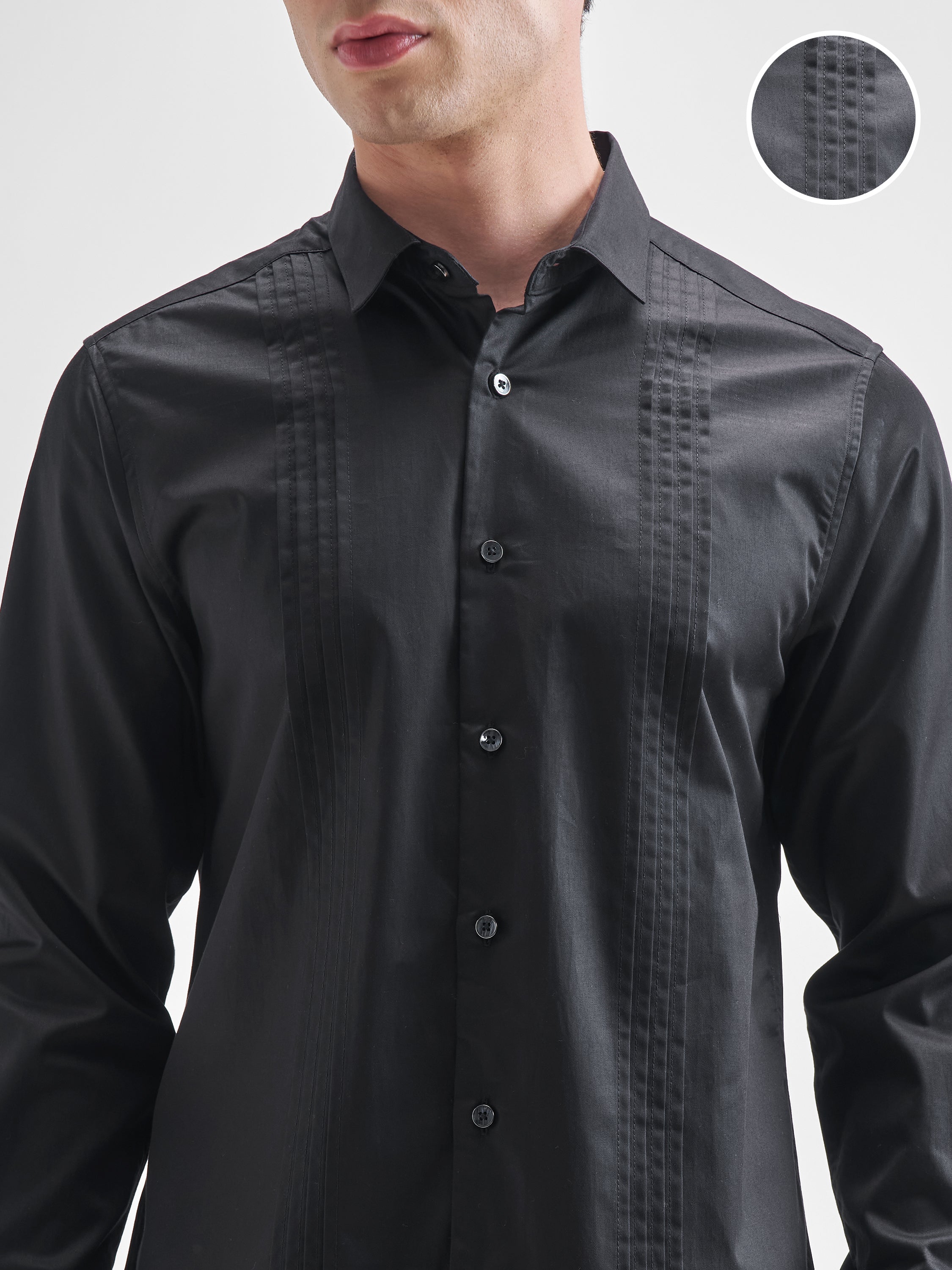 Highlander Men Black Self Design Slim Fit Casual Shirt - Black - Image 5