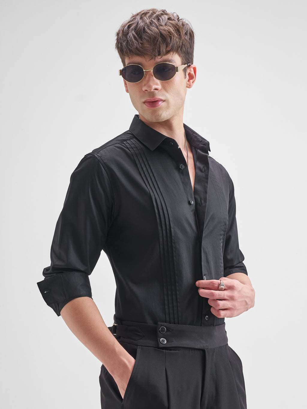 Highlander Men Black Self Design Slim Fit Casual Shirt - Black - Image 6