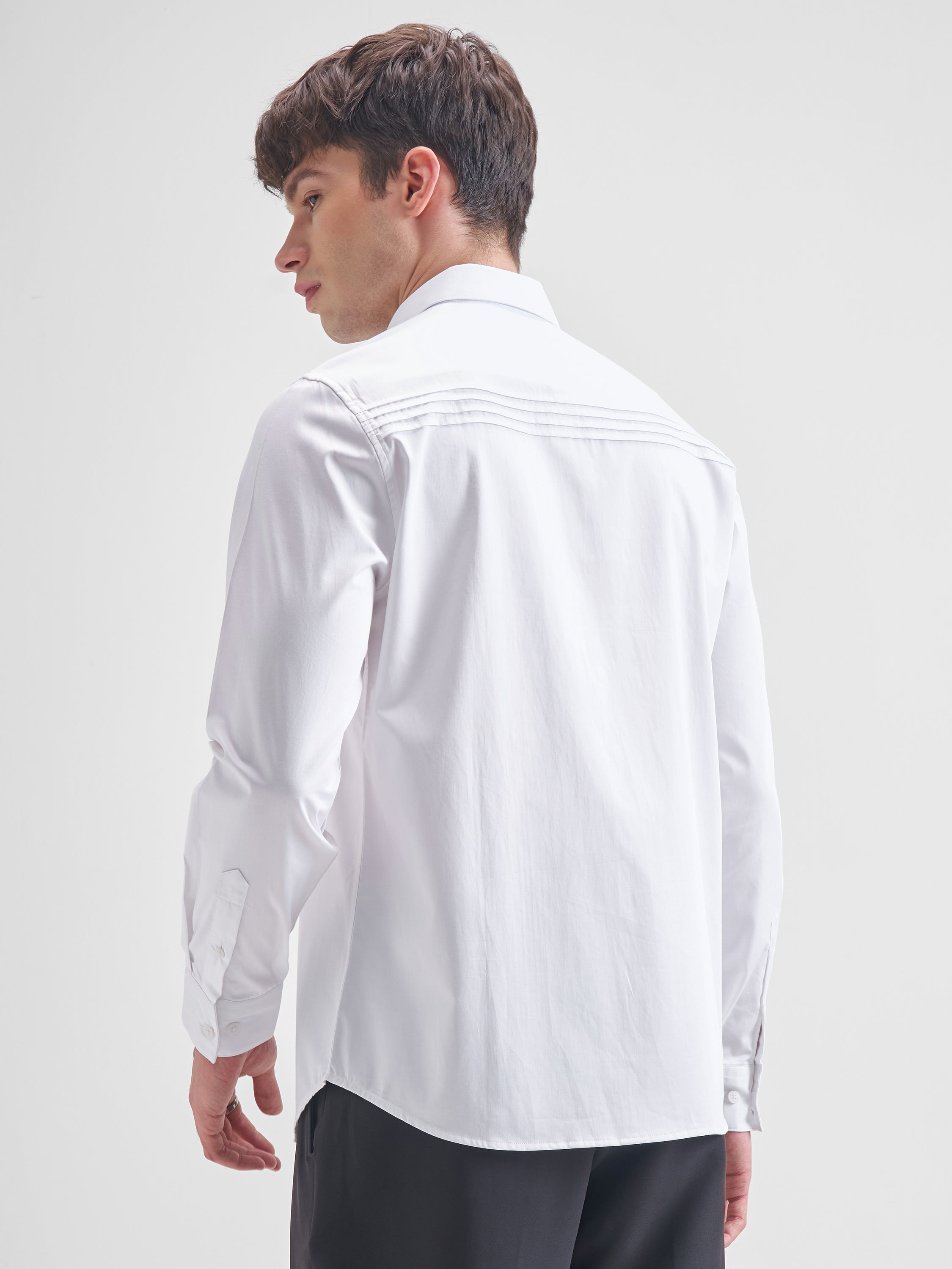 Highlander Men White Self Design Slim Fit Casual Shirt - White - Image 3