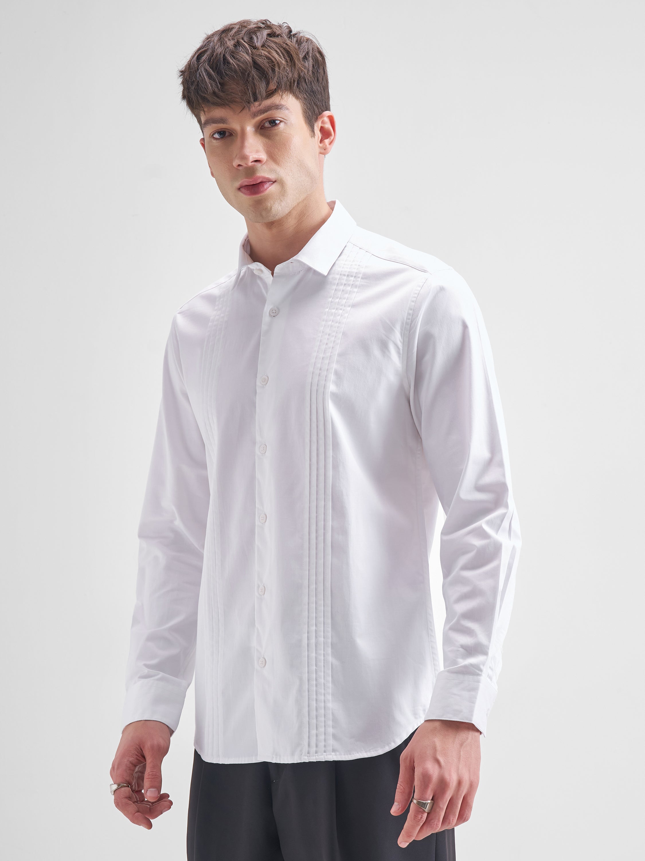 Highlander Men White Self Design Slim Fit Casual Shirt - White - Image 4
