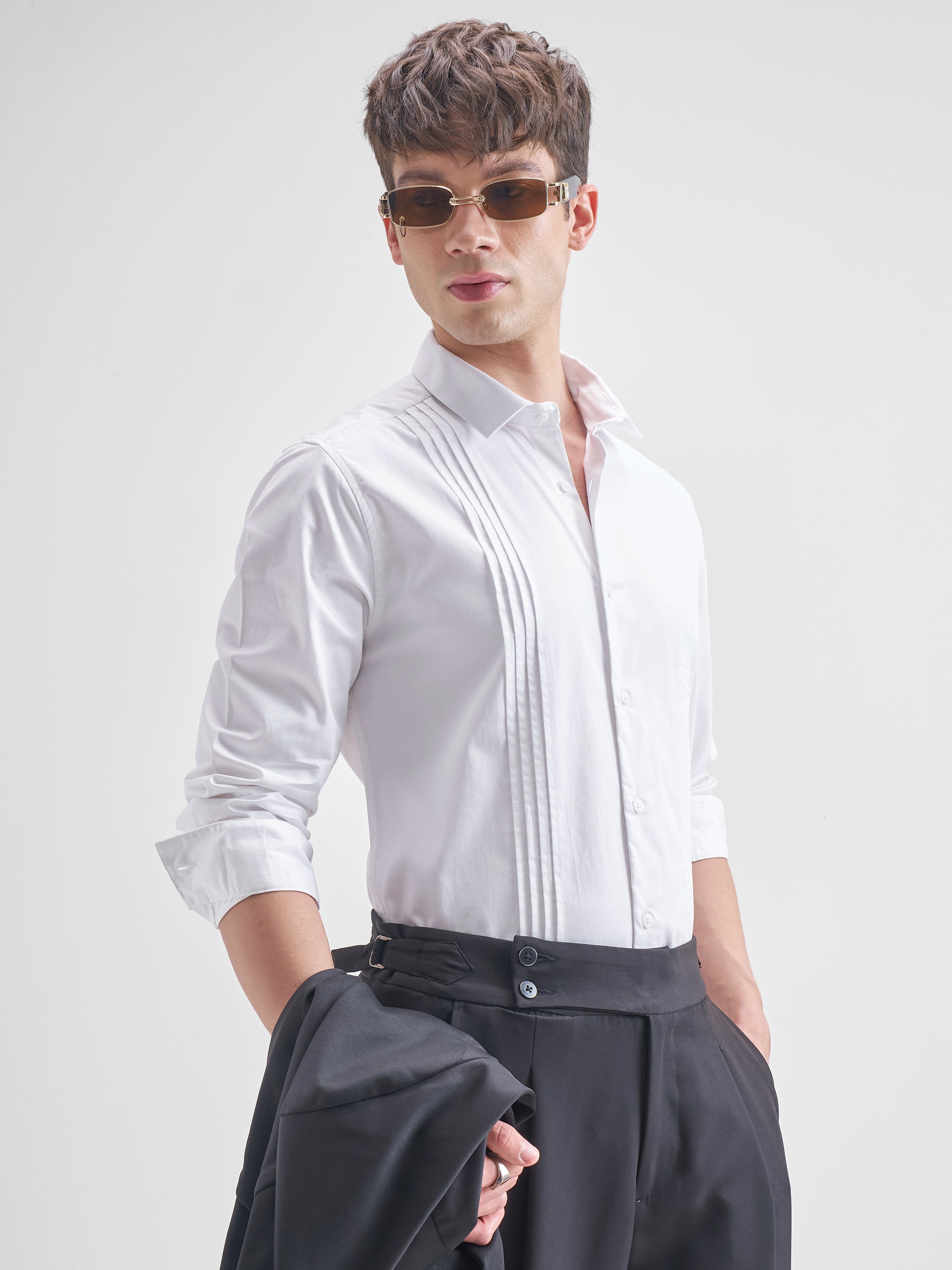 Highlander Men White Self Design Slim Fit Casual Shirt - White - Image 6