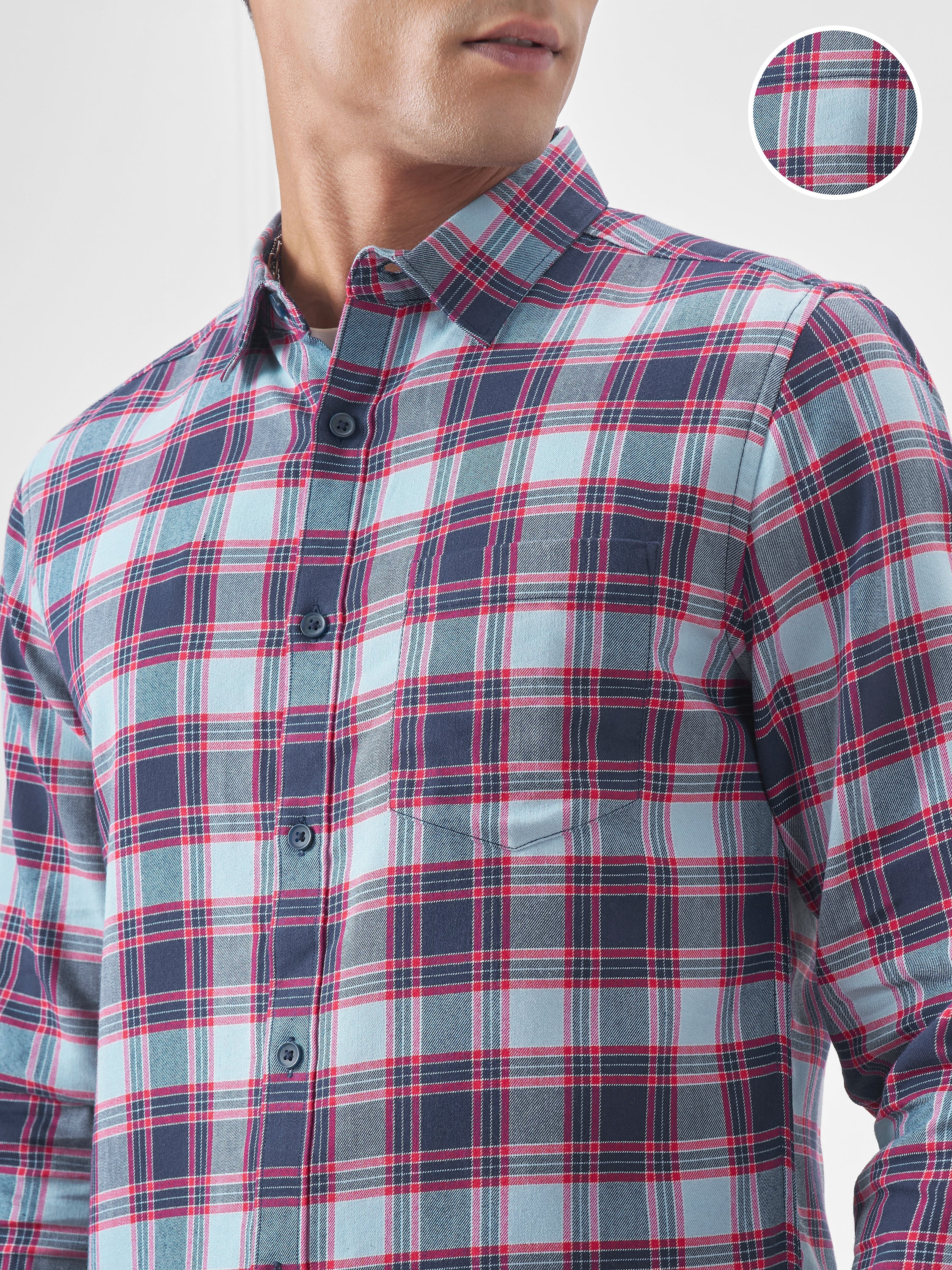 Highlander Men Navy Blue Checked Slim Fit Casual Shirt - Navy Blue - Image 5