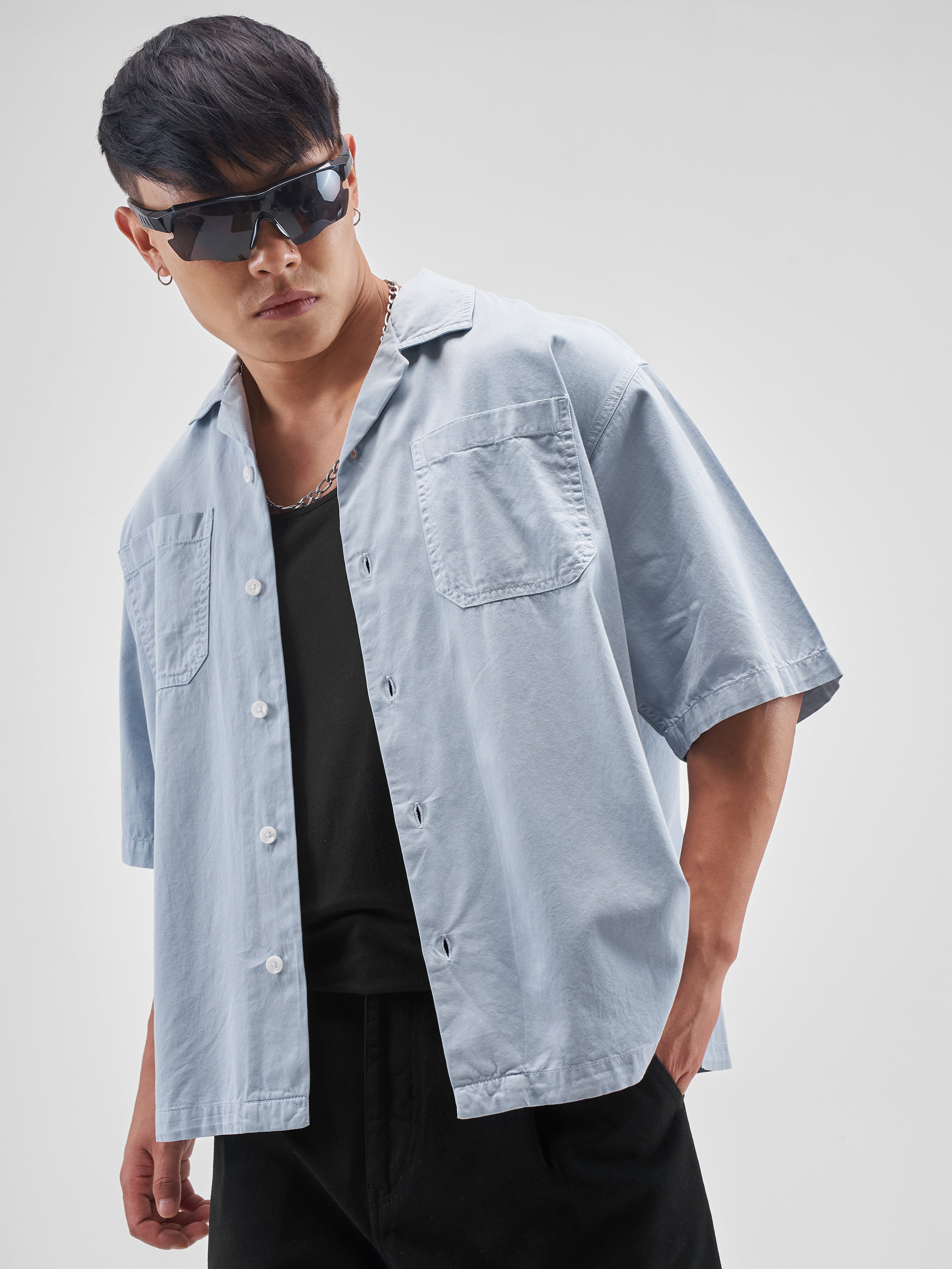 Highlander Men Blue Solid Boxy Fit Casual Shirt - Blue - Image 4