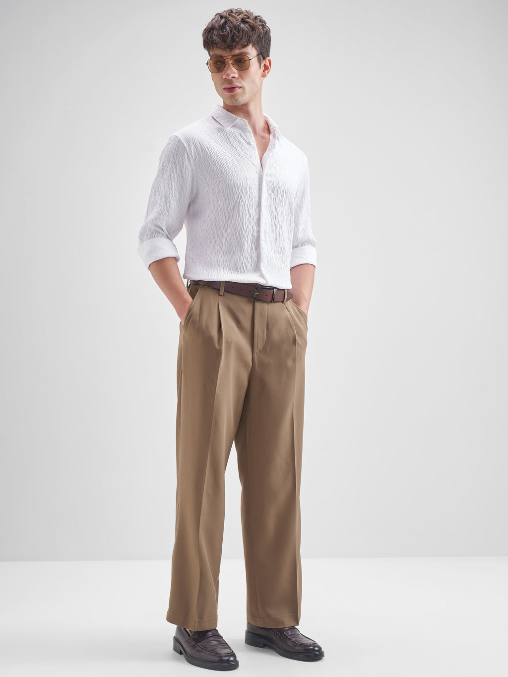 Highlander Men White Crushed Slim Fit Casual Shirt - White - Image 2