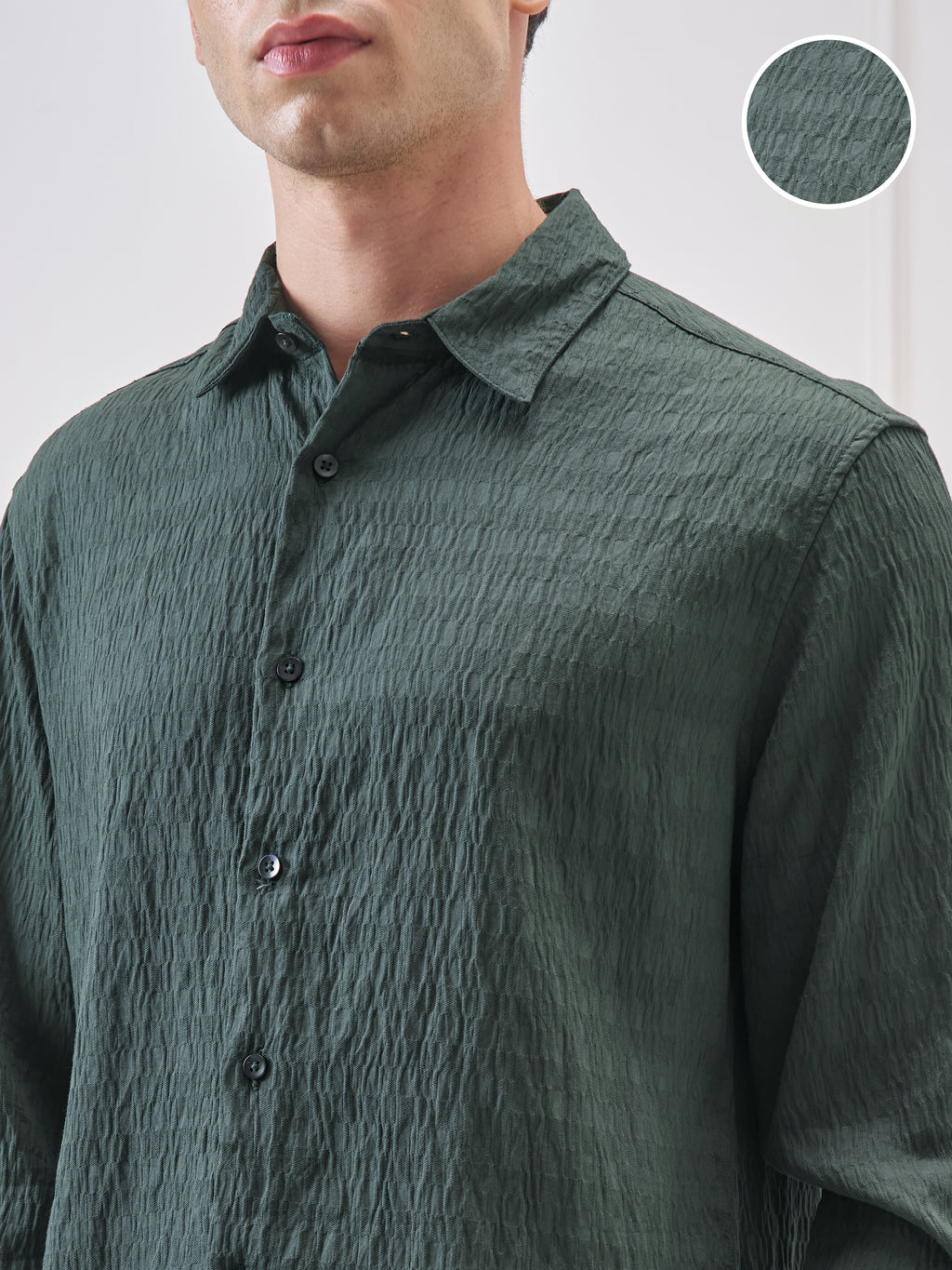 Highlander Men Green Self Design Slim Fit Casual Shirt - Green - Image 5