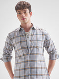 Highlander Men Grey Checked Slim Fit Casual Shirt - Grey - Image 1
