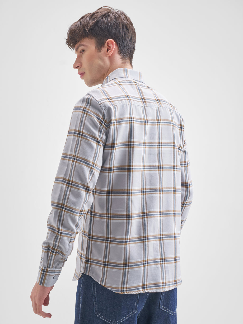 Highlander Men Grey Checked Slim Fit Casual Shirt - Grey - Image 3