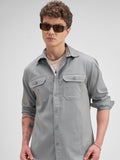 Highlander Men Grey Solid Regular Fit Casual Shirt - Grey - Image 1