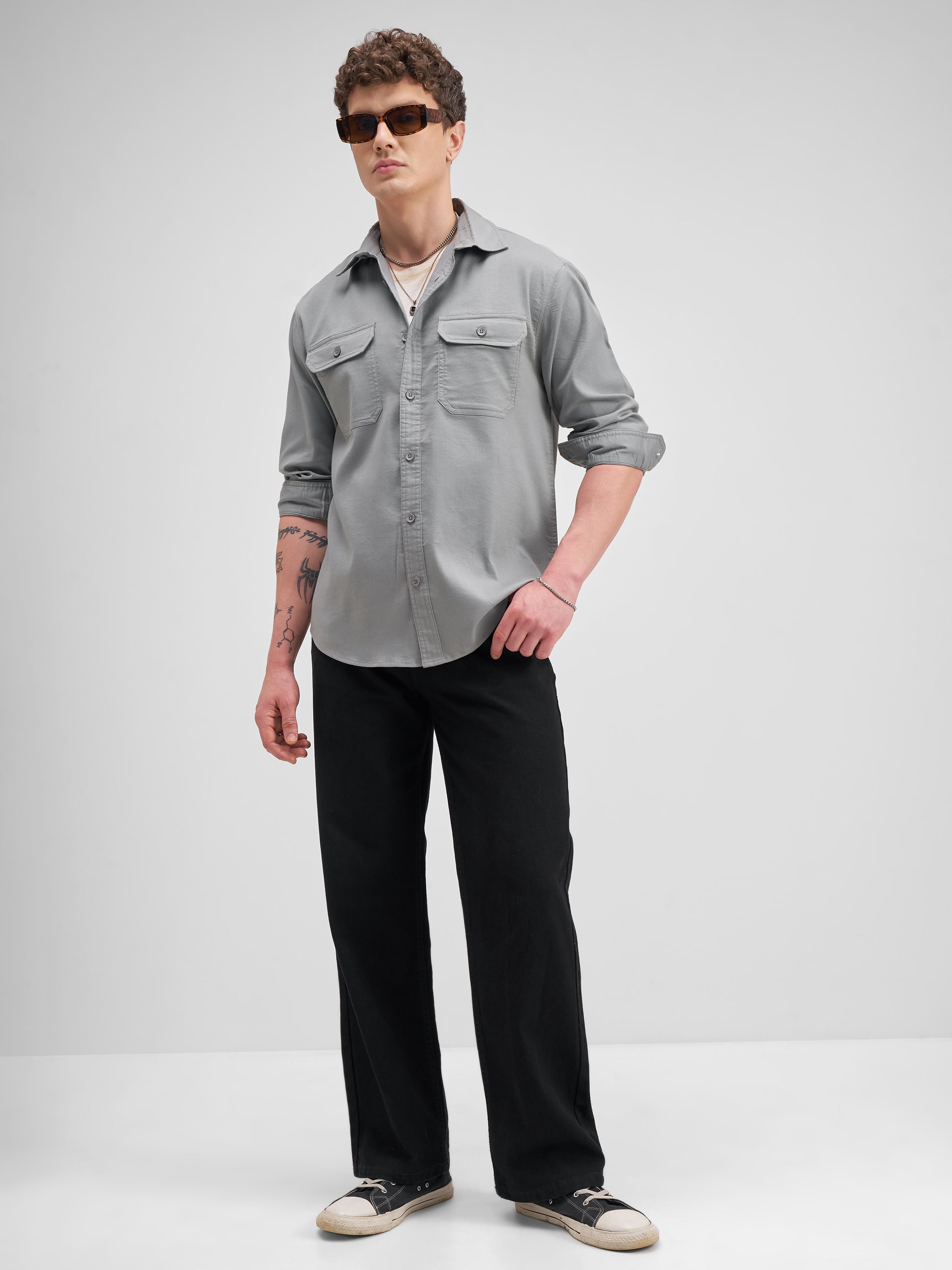 Highlander Men Grey Solid Regular Fit Casual Shirt - Grey - Image 2