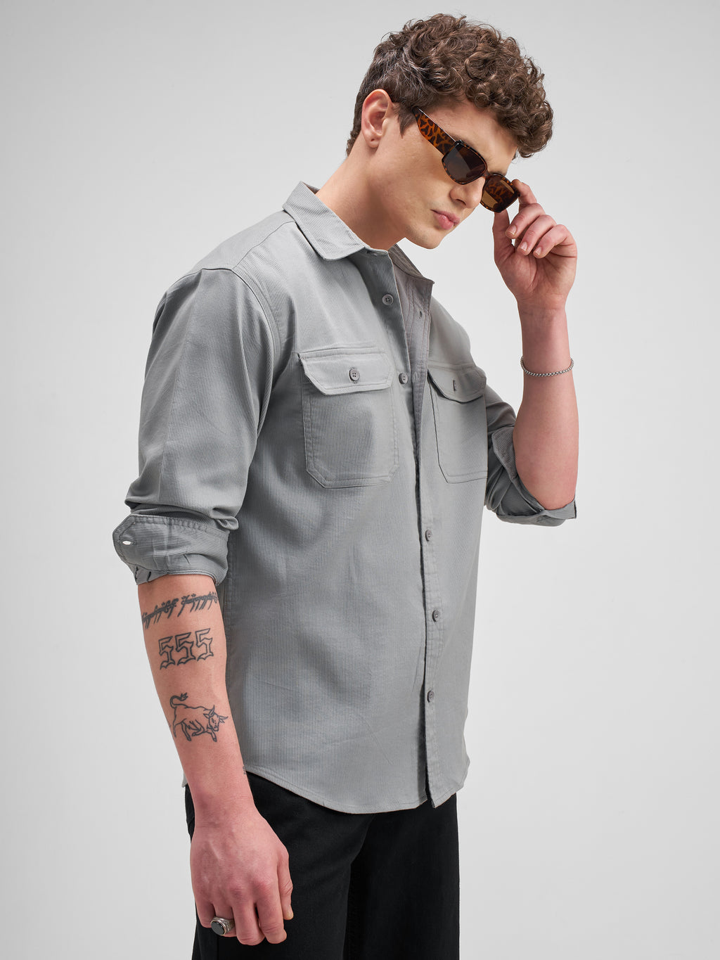 Highlander Men Grey Solid Regular Fit Casual Shirt - Grey - Image 6