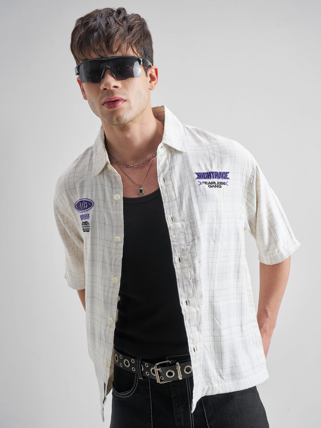 Highlander Men Cream Embroidered Boxy Fit Casual Shirt - Cream - Image 3