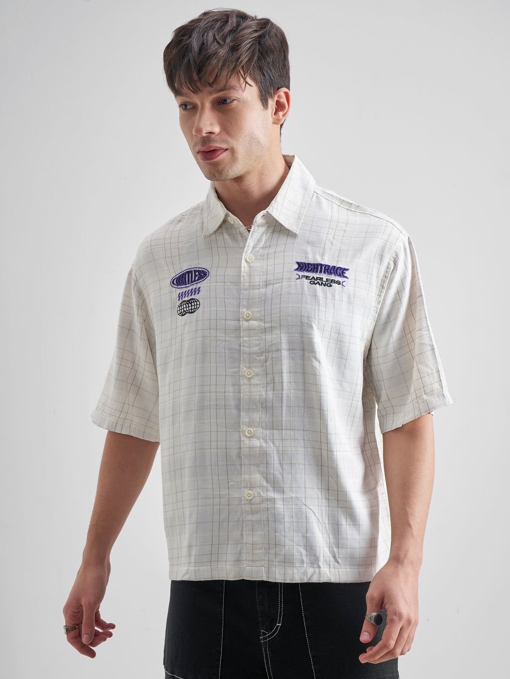 Highlander Men Cream Embroidered Boxy Fit Casual Shirt - Cream - Image 4