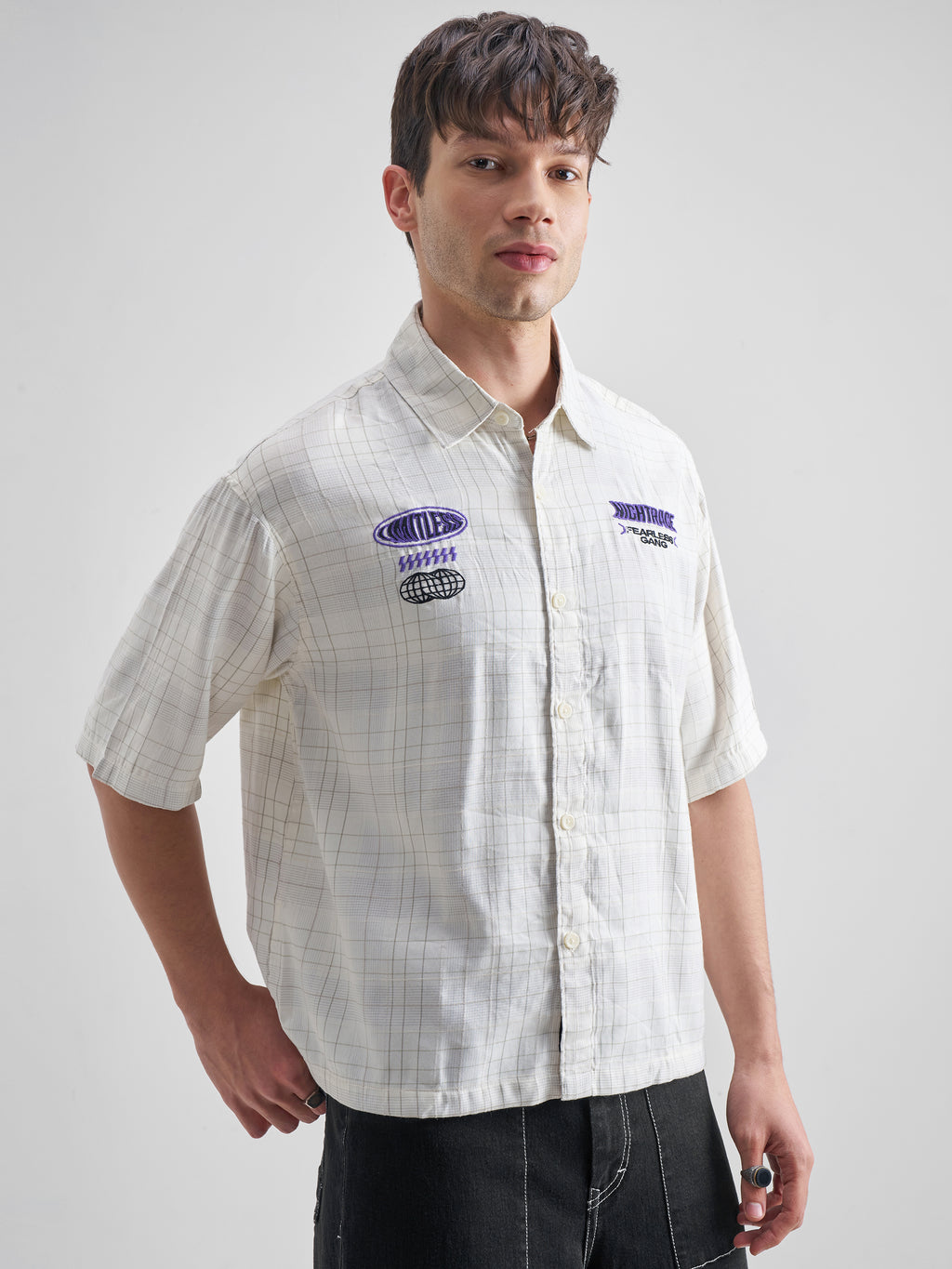 Highlander Men Cream Embroidered Boxy Fit Casual Shirt - Cream - Image 6