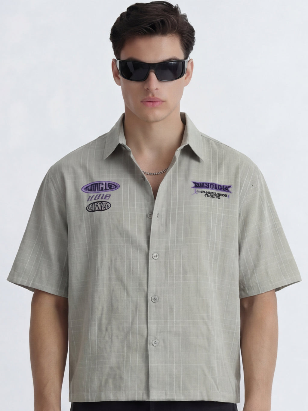 Highlander Men Grey Embroidered Boxy Fit Casual Shirt - Grey - Image 3