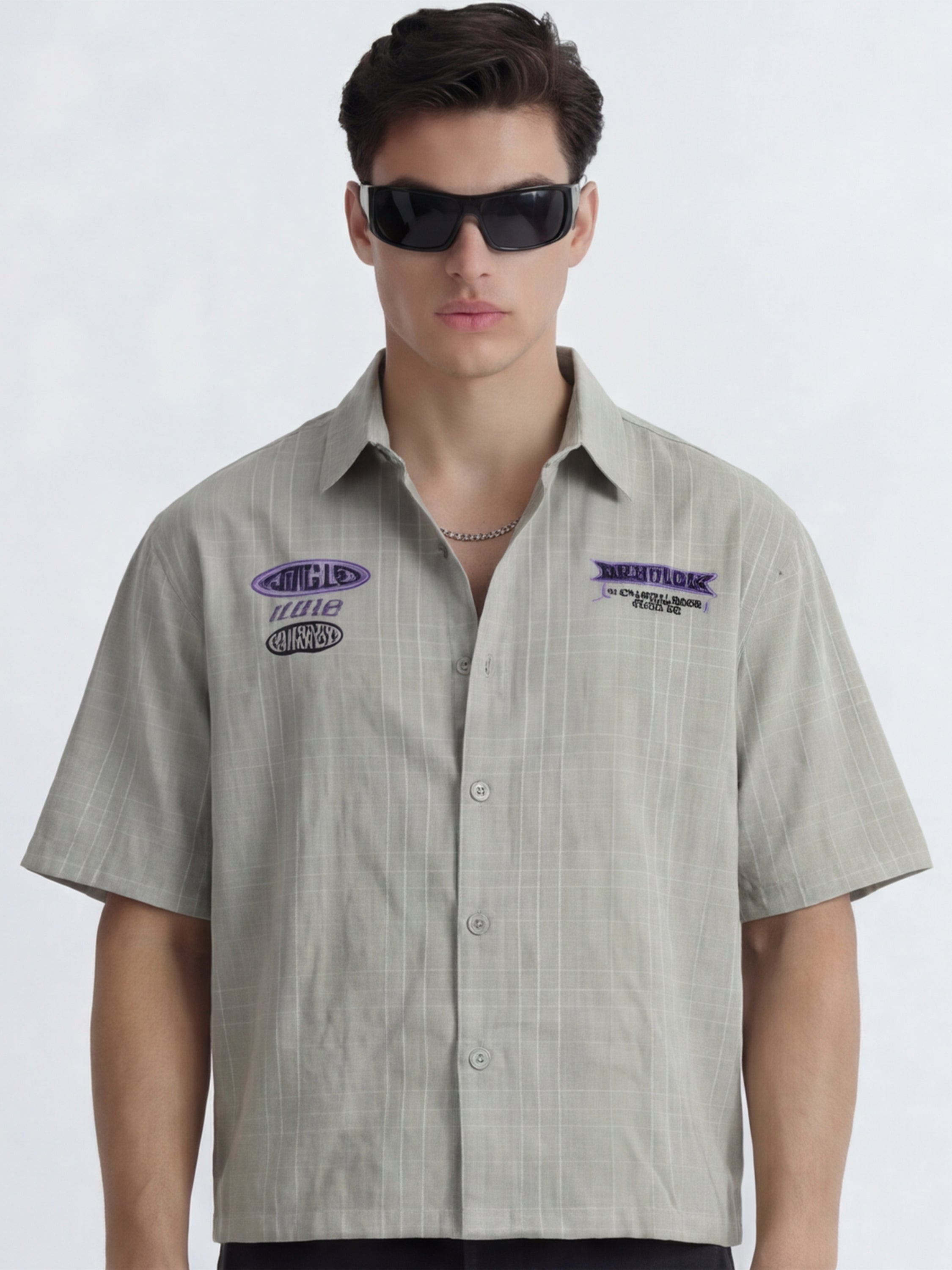 Highlander Men Grey Embroidered Boxy Fit Casual Shirt - Grey - Image 3