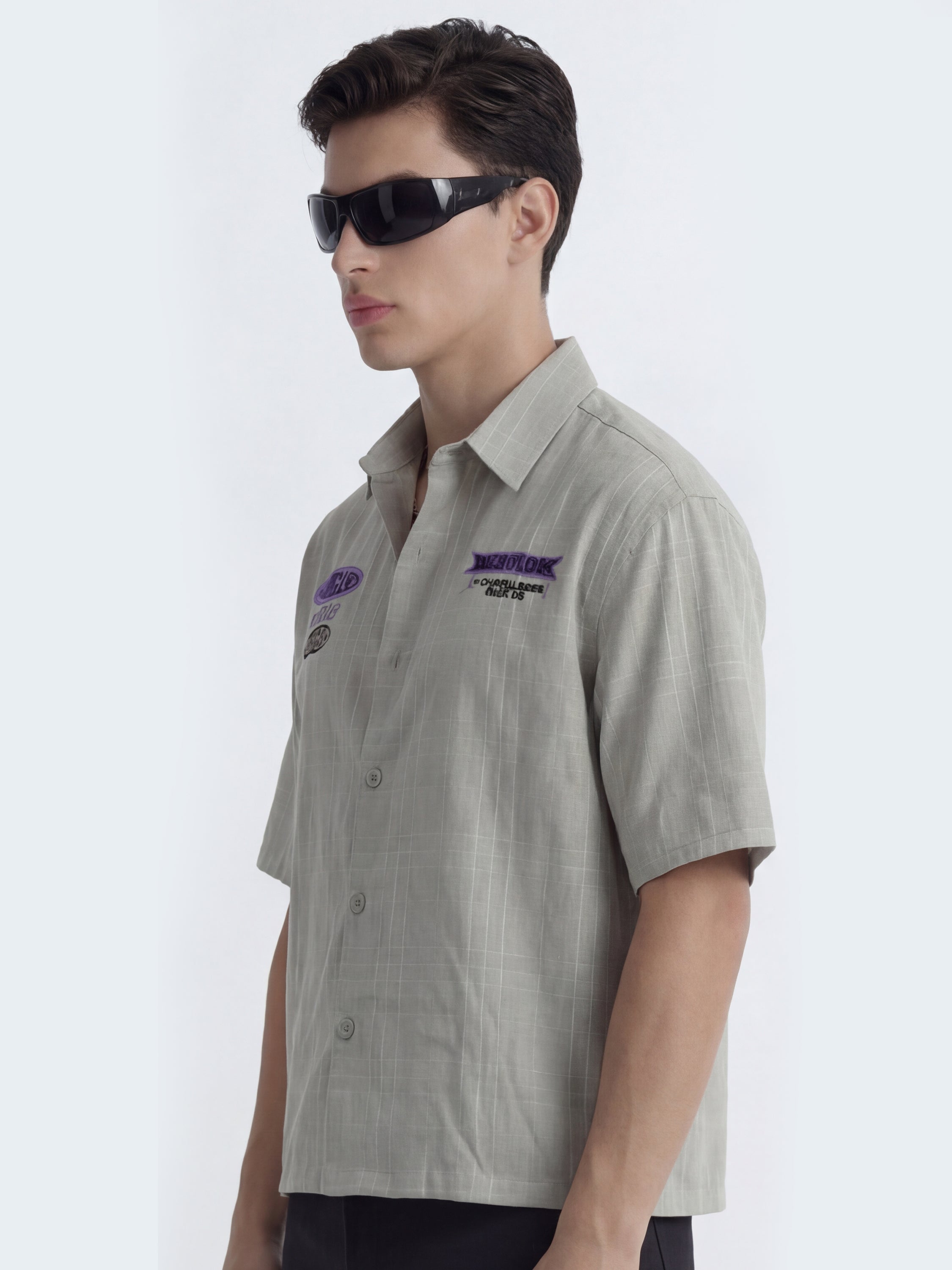 Highlander Men Grey Embroidered Boxy Fit Casual Shirt - Grey - Image 4