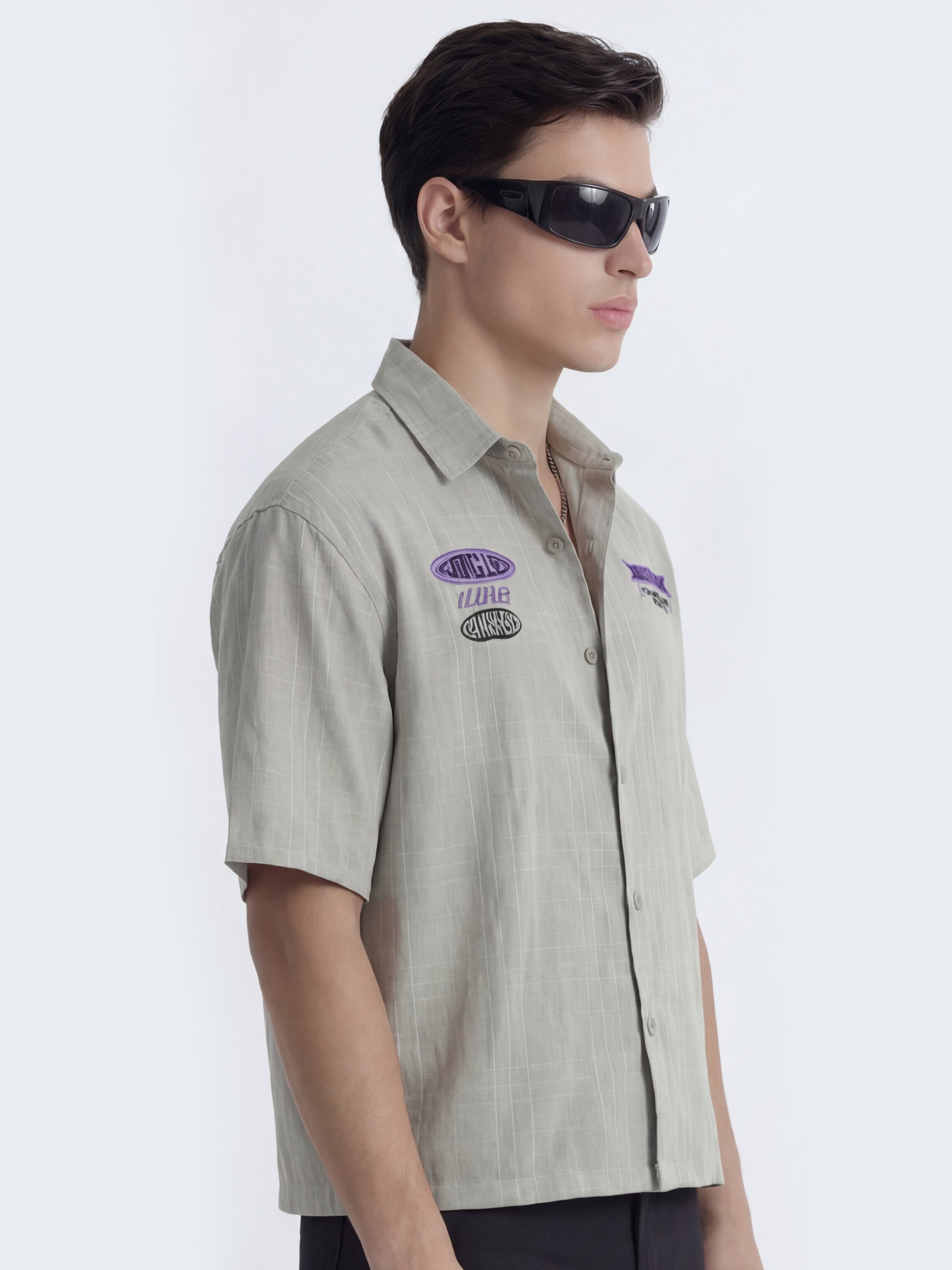 Highlander Men Grey Embroidered Boxy Fit Casual Shirt - Grey - Image 6