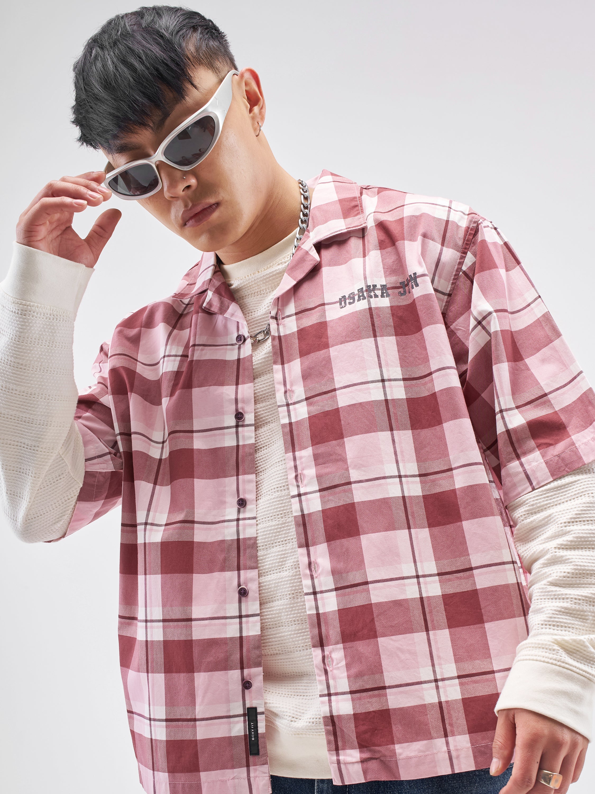 Highlander Men Pink Checked Boxy Fit Casual Shirt - Pink - Image 2