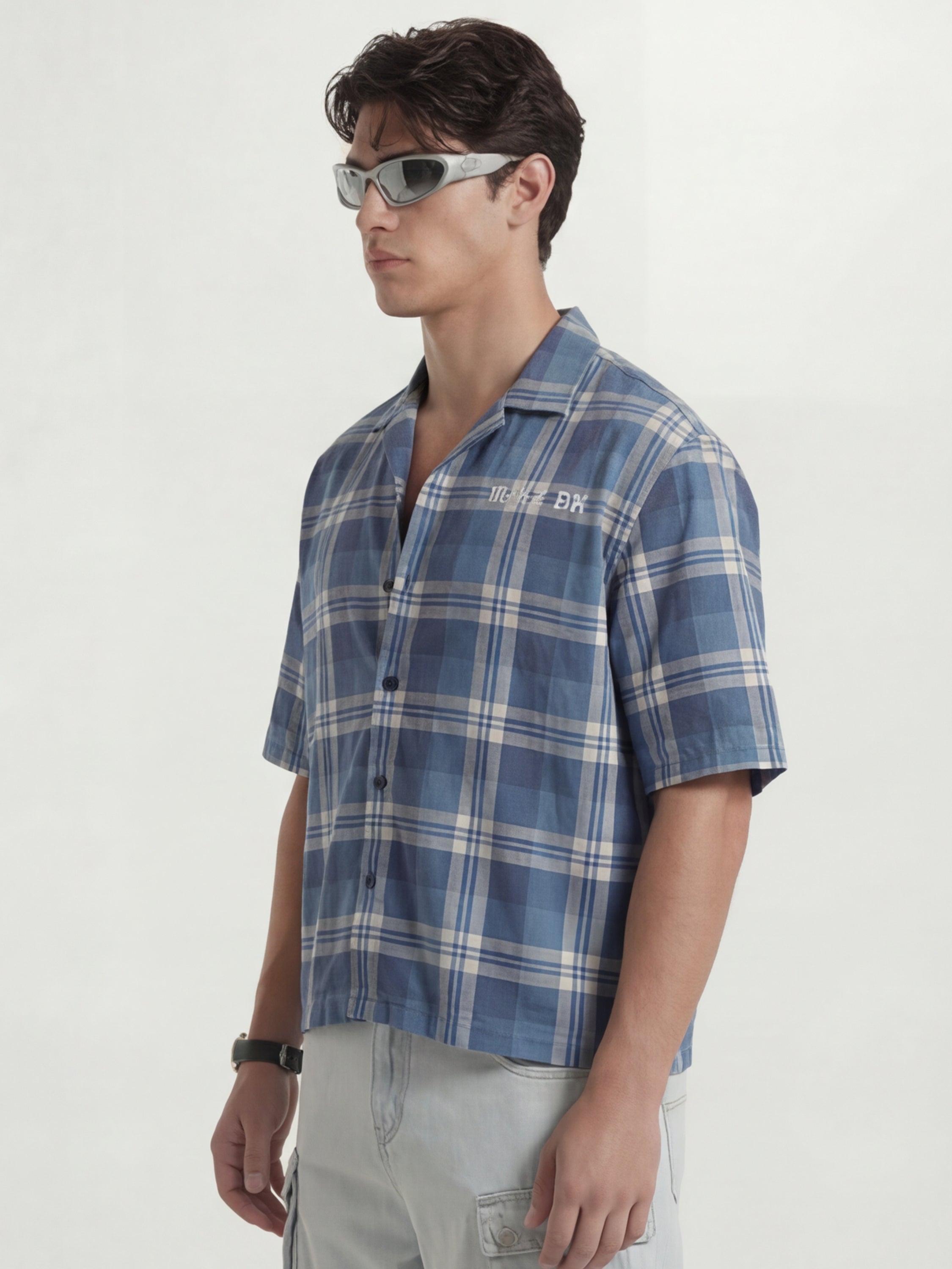 Highlander Men Blue Checked Boxy Fit Casual Shirt - Blue - Image 4