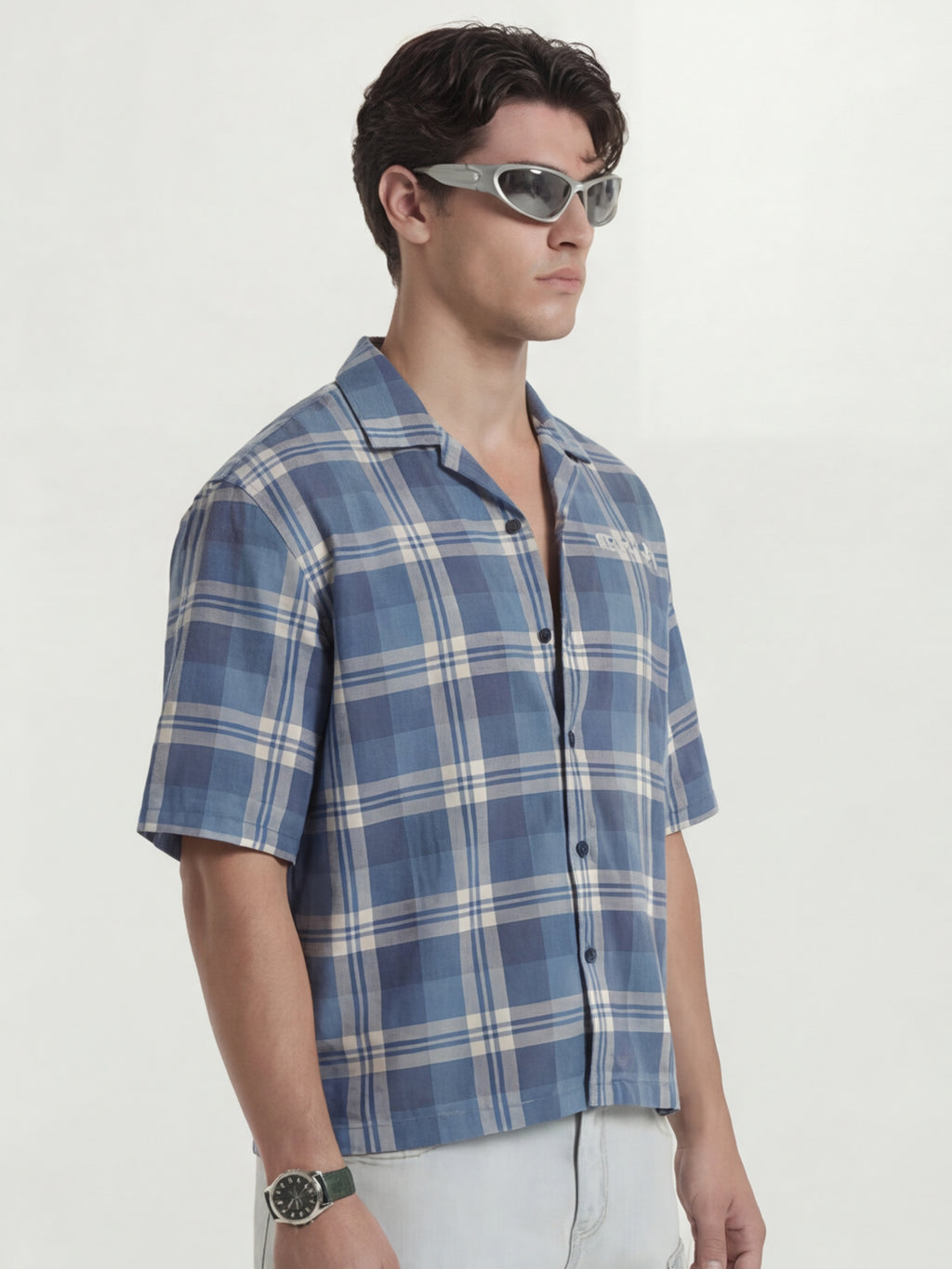 Highlander Men Blue Checked Boxy Fit Casual Shirt - Blue - Image 6