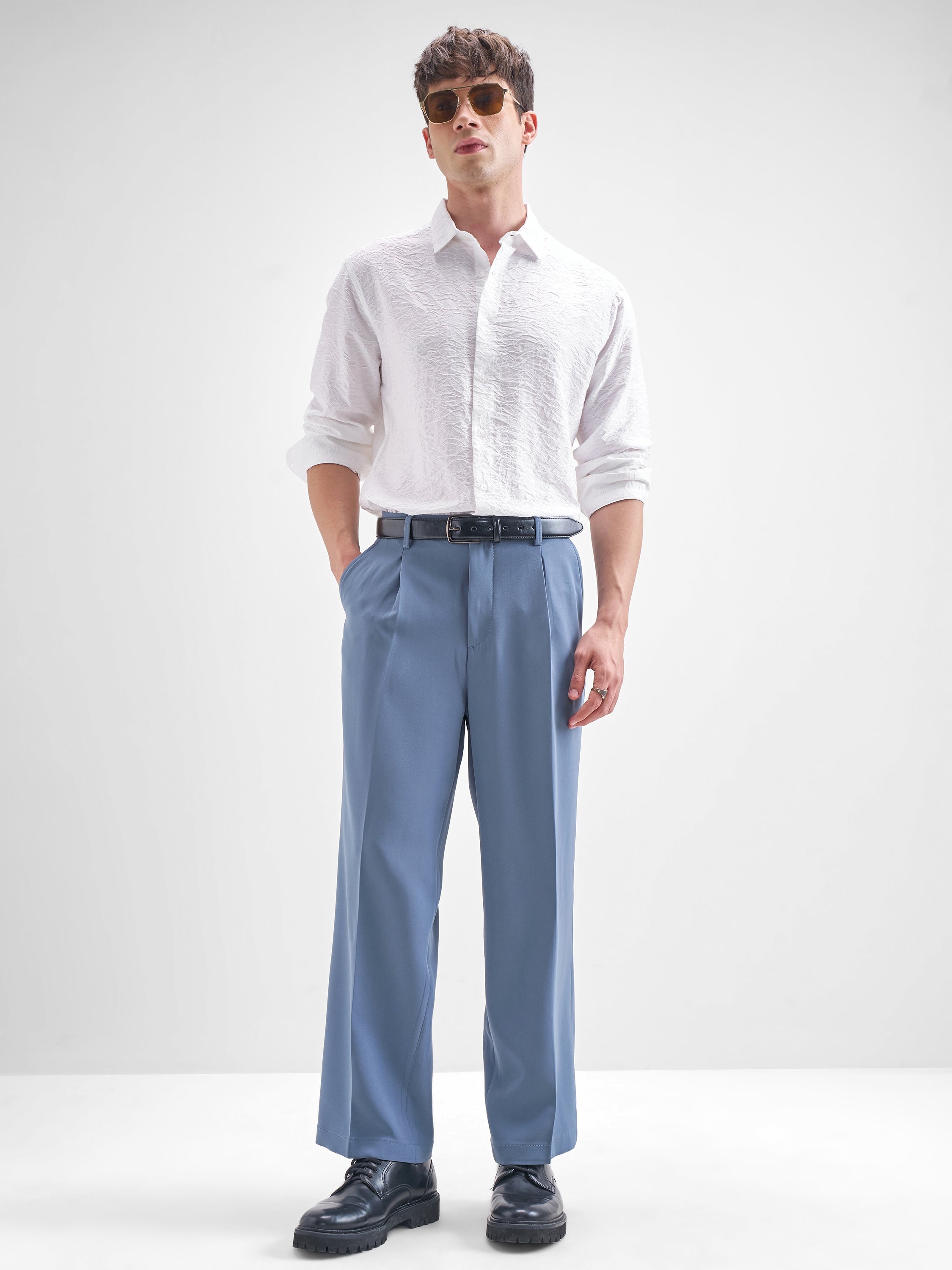 Highlander Men White Crushed Relaxed Fit Casual Shirt - White - Image 2