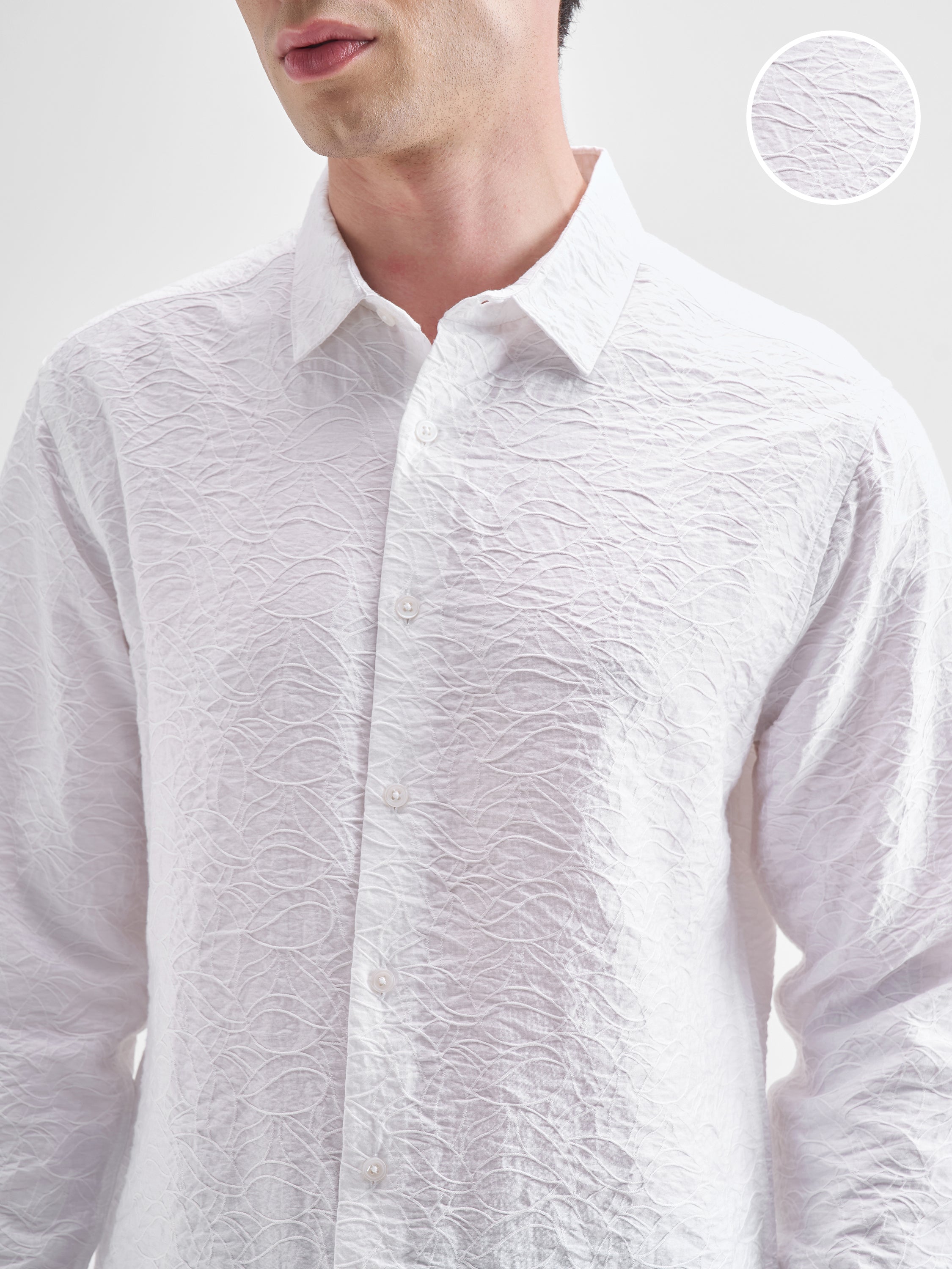 Highlander Men White Crushed Relaxed Fit Casual Shirt - White - Image 5