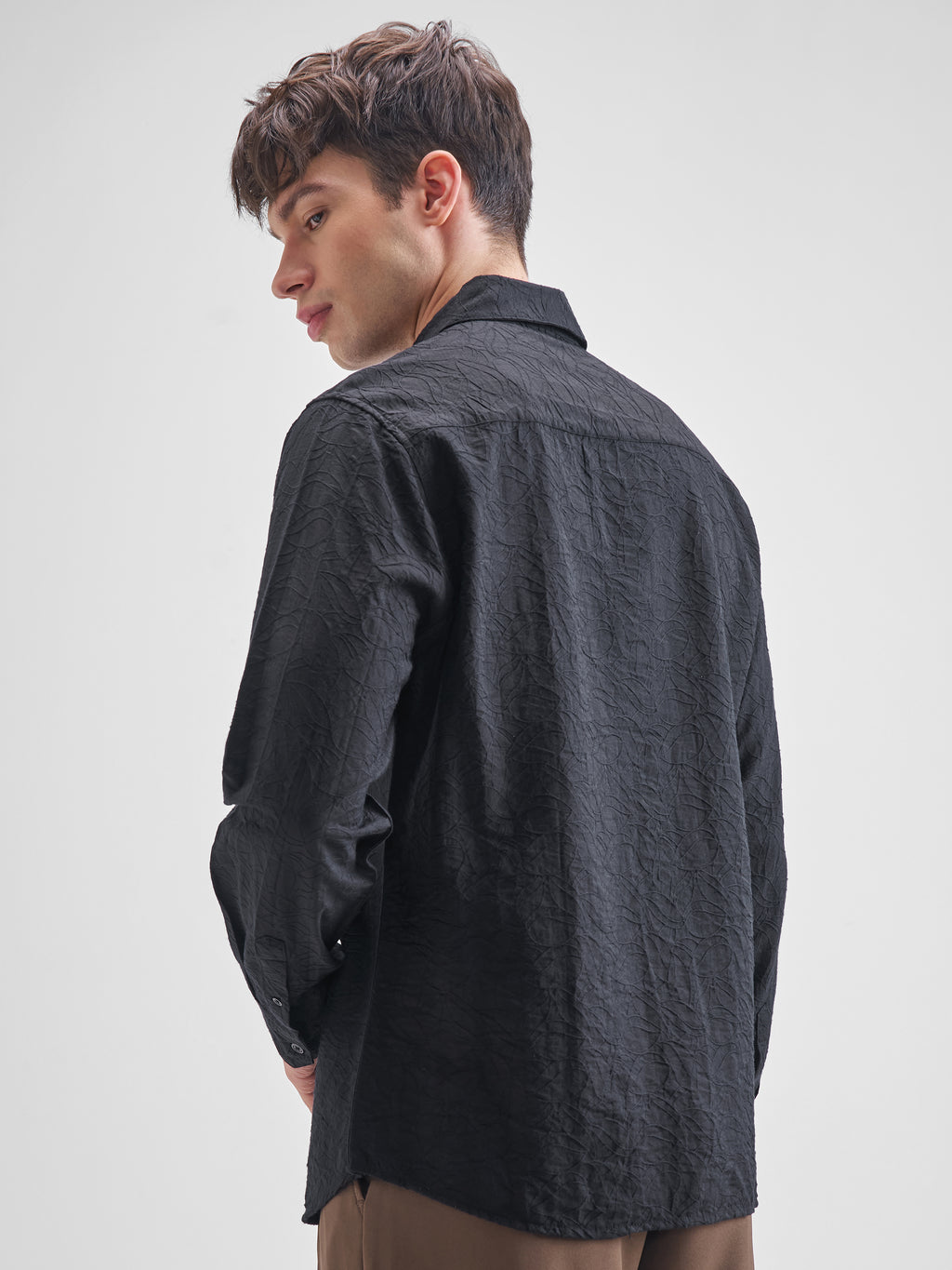 Highlander Men Black Self Design Relaxed Fit Casual Shirt - Black - Image 3