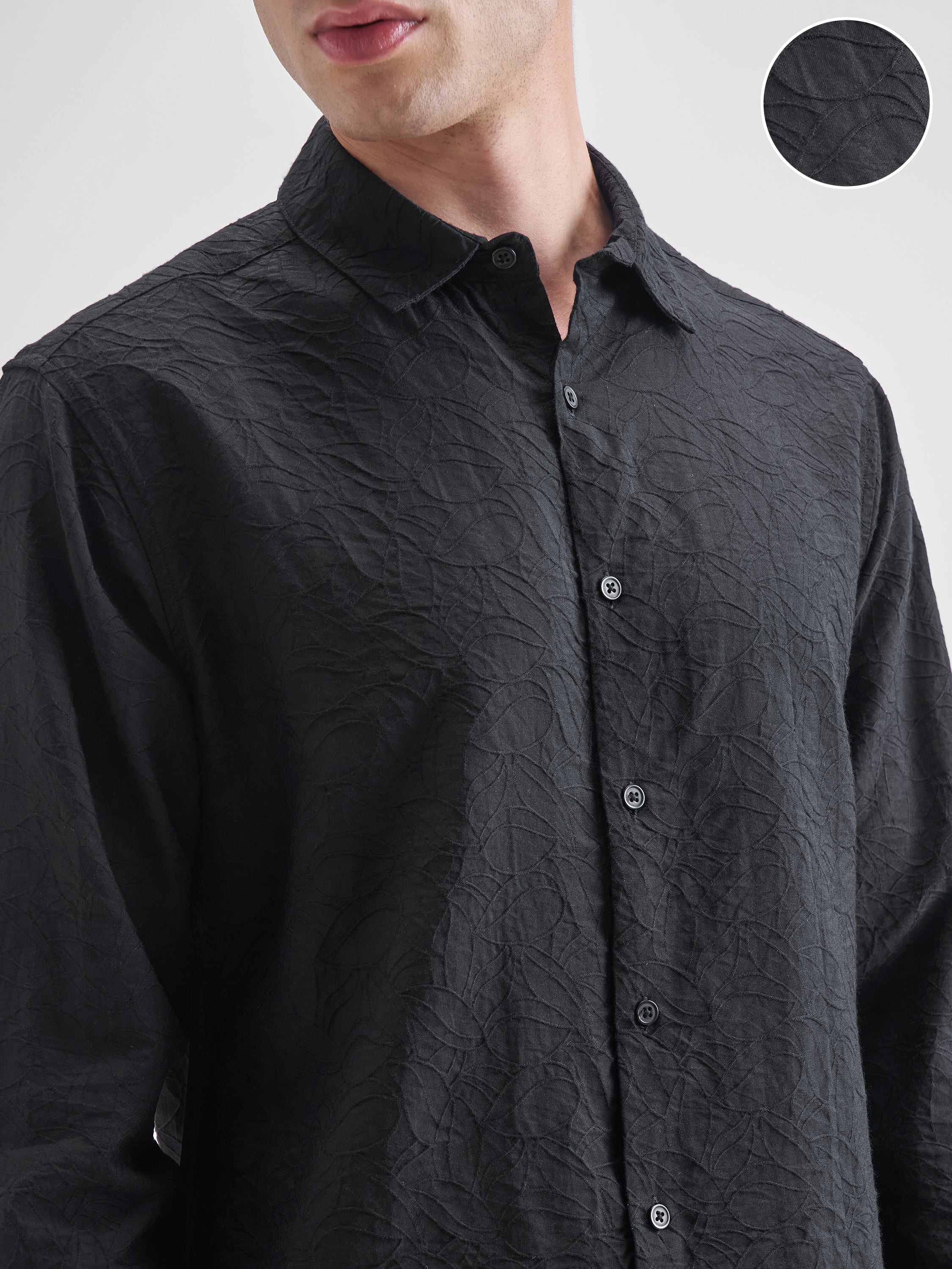 Highlander Men Black Self Design Relaxed Fit Casual Shirt - Black - Image 5
