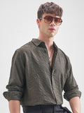 Highlander Men Olive Self Design Relaxed Fit Casual Shirt - Olive - Image 1