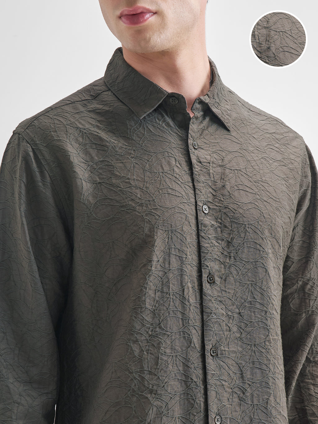 Highlander Men Olive Self Design Relaxed Fit Casual Shirt - Olive - Image 5