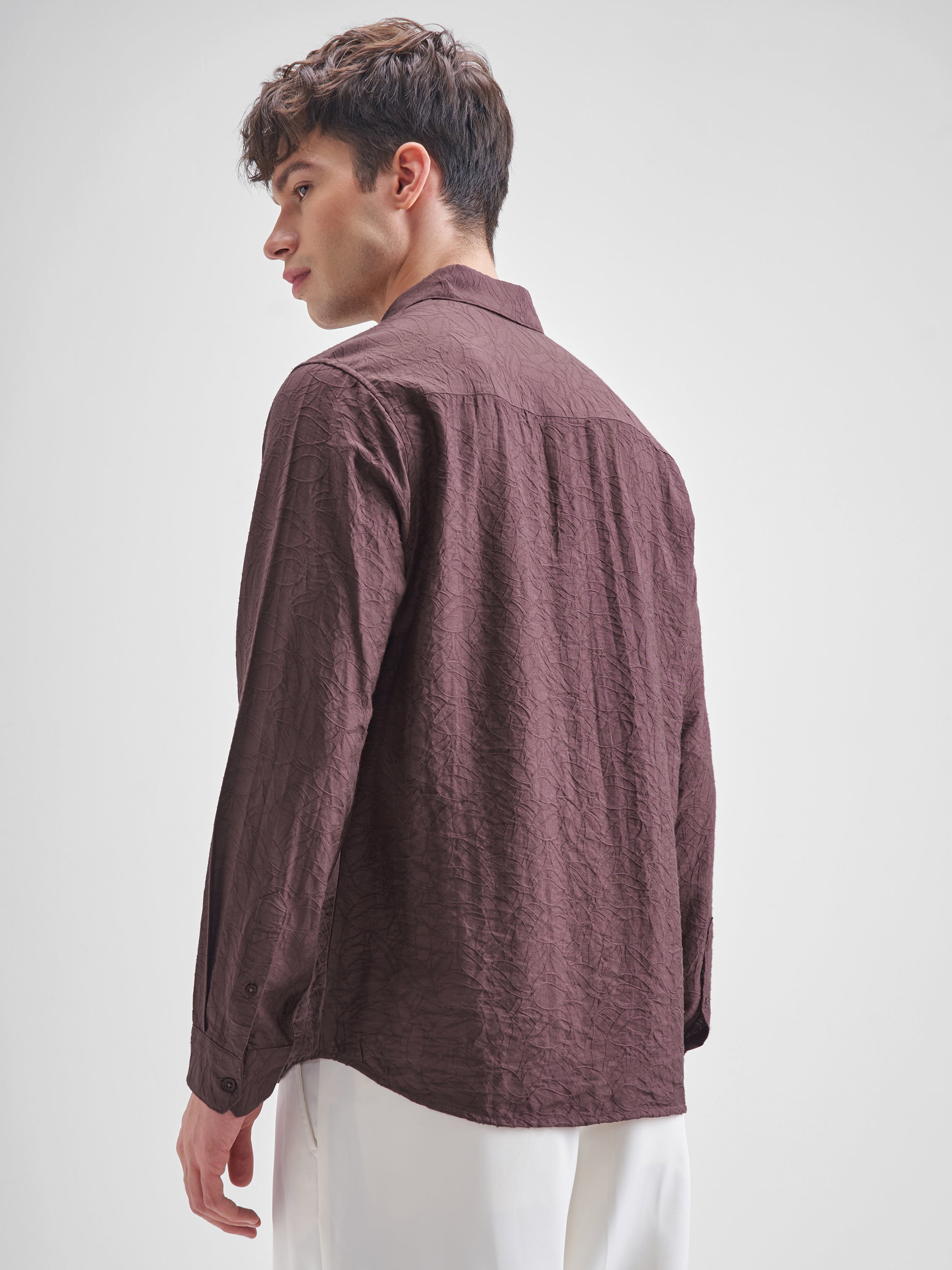 Highlander Men Purple Self Design Relaxed Fit Casual Shirt - Purple - Image 3