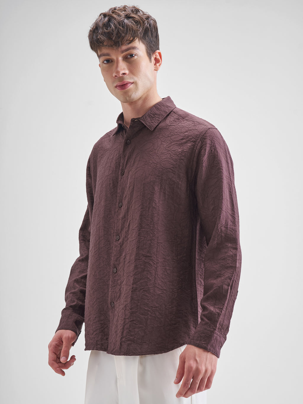 Highlander Men Purple Self Design Relaxed Fit Casual Shirt - Purple - Image 4