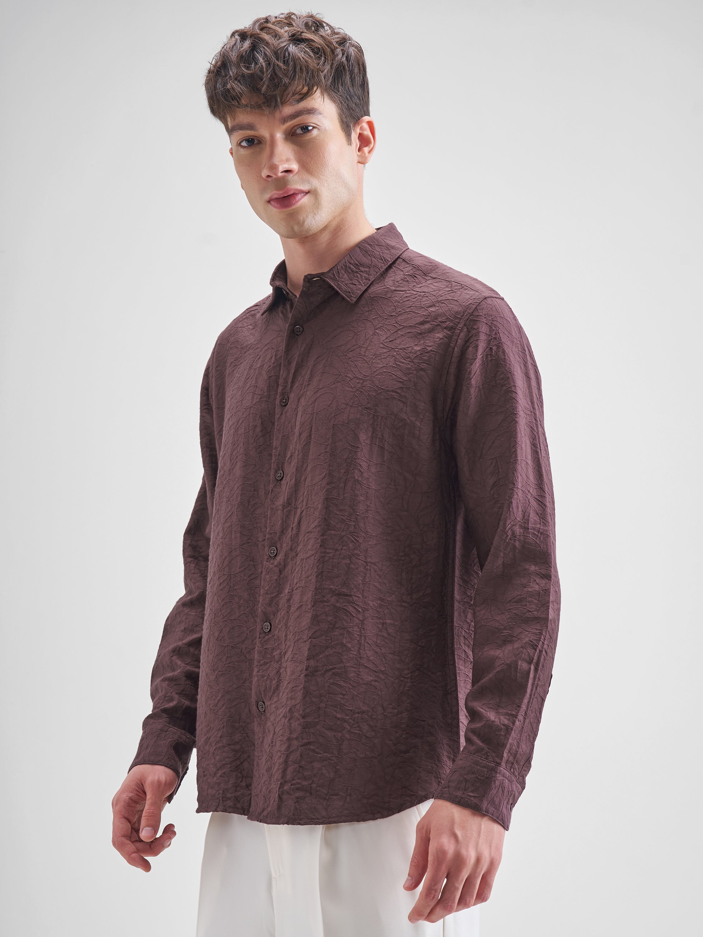 Highlander Men Purple Self Design Relaxed Fit Casual Shirt - Purple - Image 4