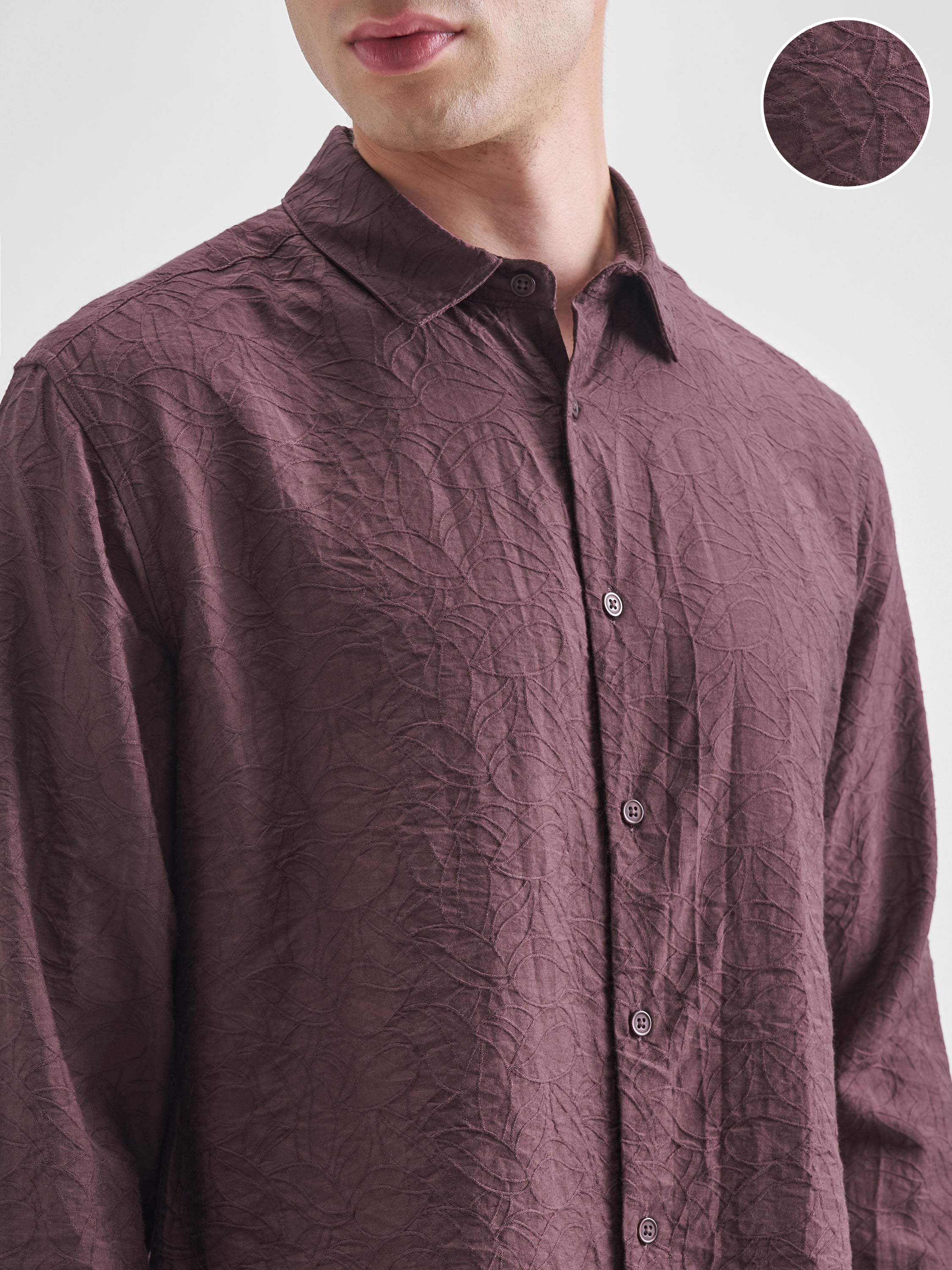 Highlander Men Purple Self Design Relaxed Fit Casual Shirt - Purple - Image 5