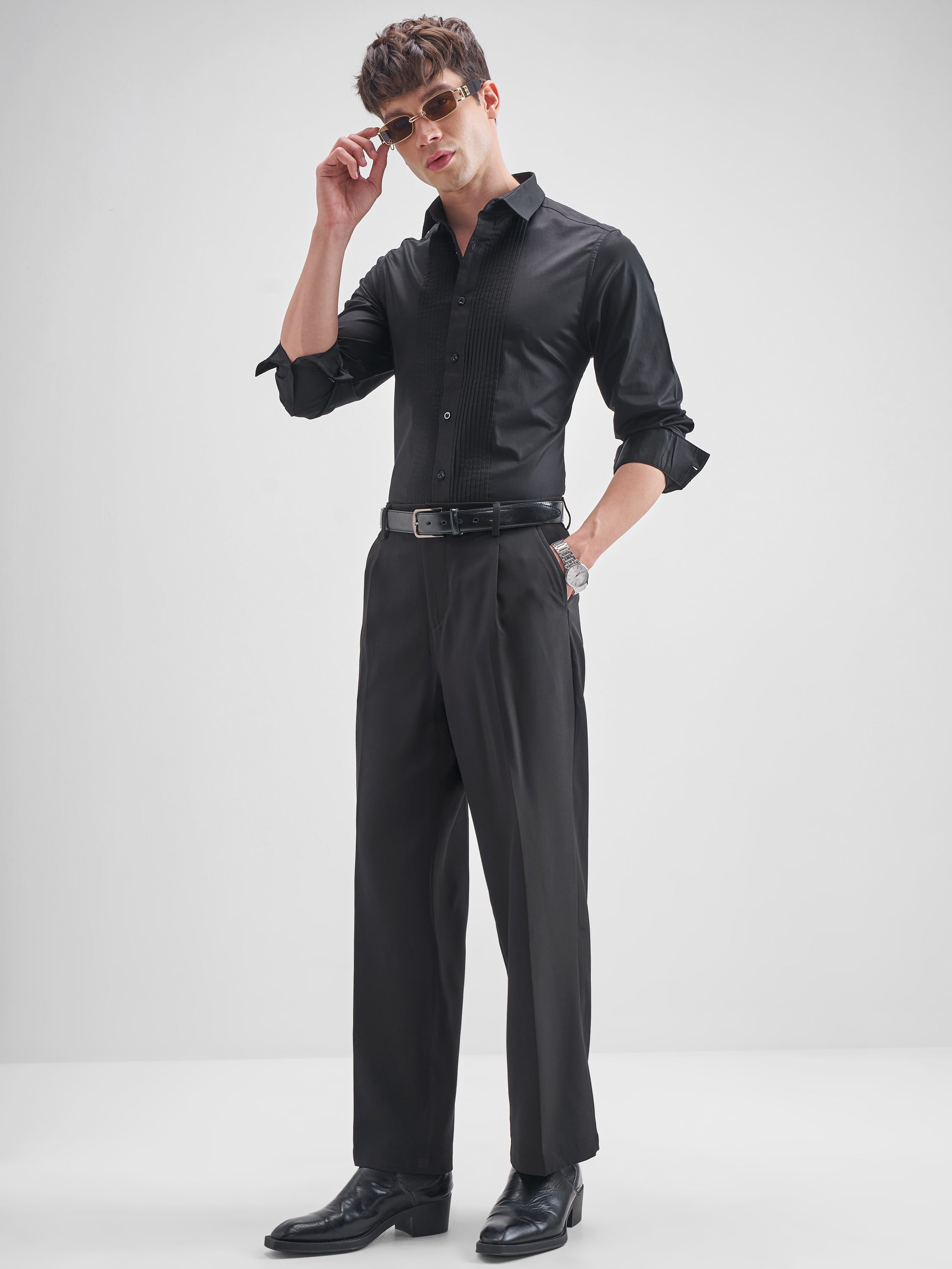 Highlander Men Black Solid Slim Fit Casual Shirt - Black - Image 2