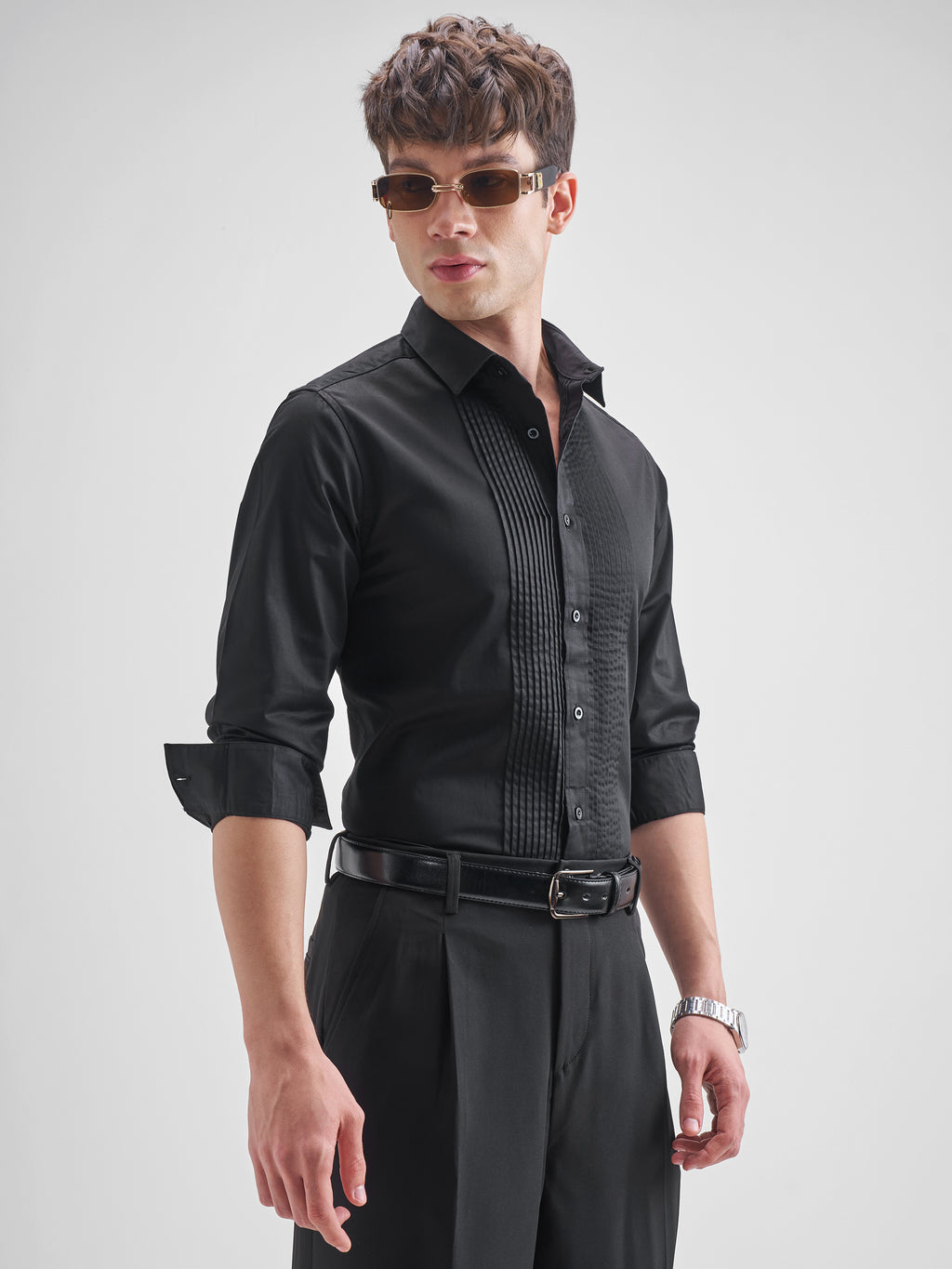 Highlander Men Black Solid Slim Fit Casual Shirt - Black - Image 6