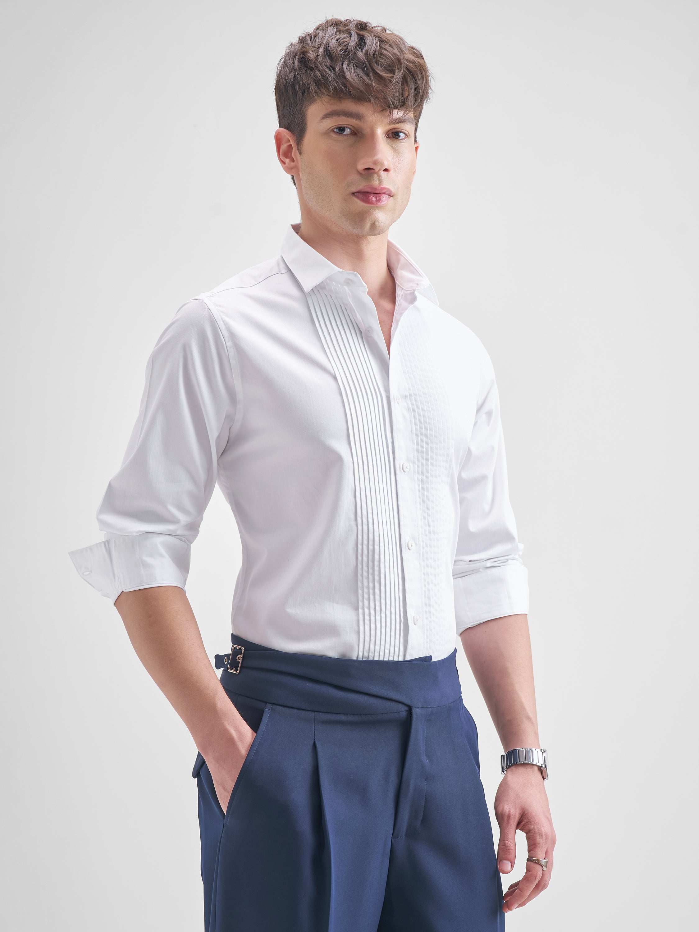 Highlander Men White Solid Slim Fit Casual Shirt - White - Image 6