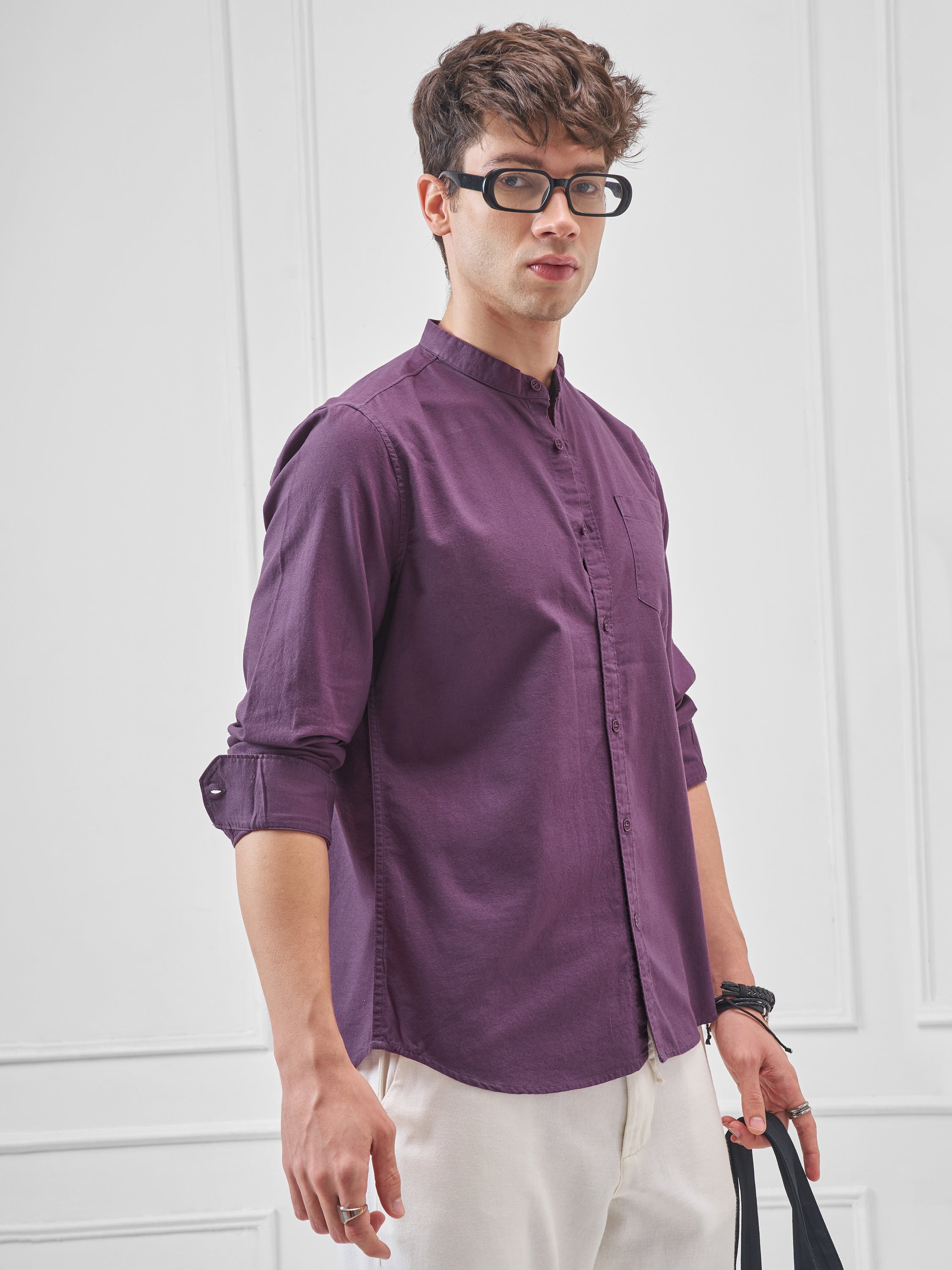 Highlander Men Purple Solid Slim Fit Casual Shirt - Purple - Image 6