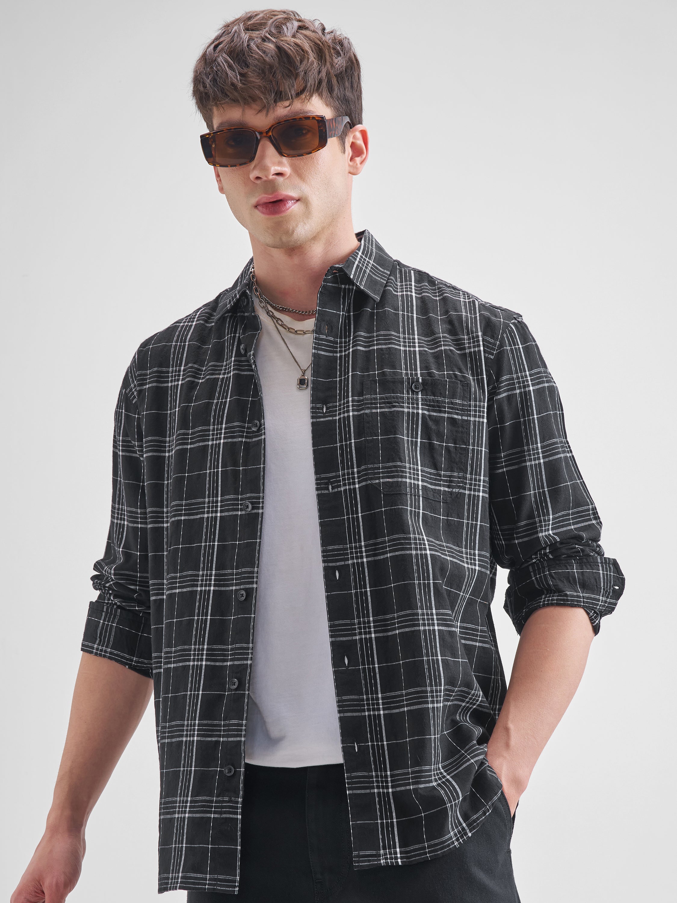 Highlander Men Black Checked Relaxed Fit Casual Shirt - Black - Image 1