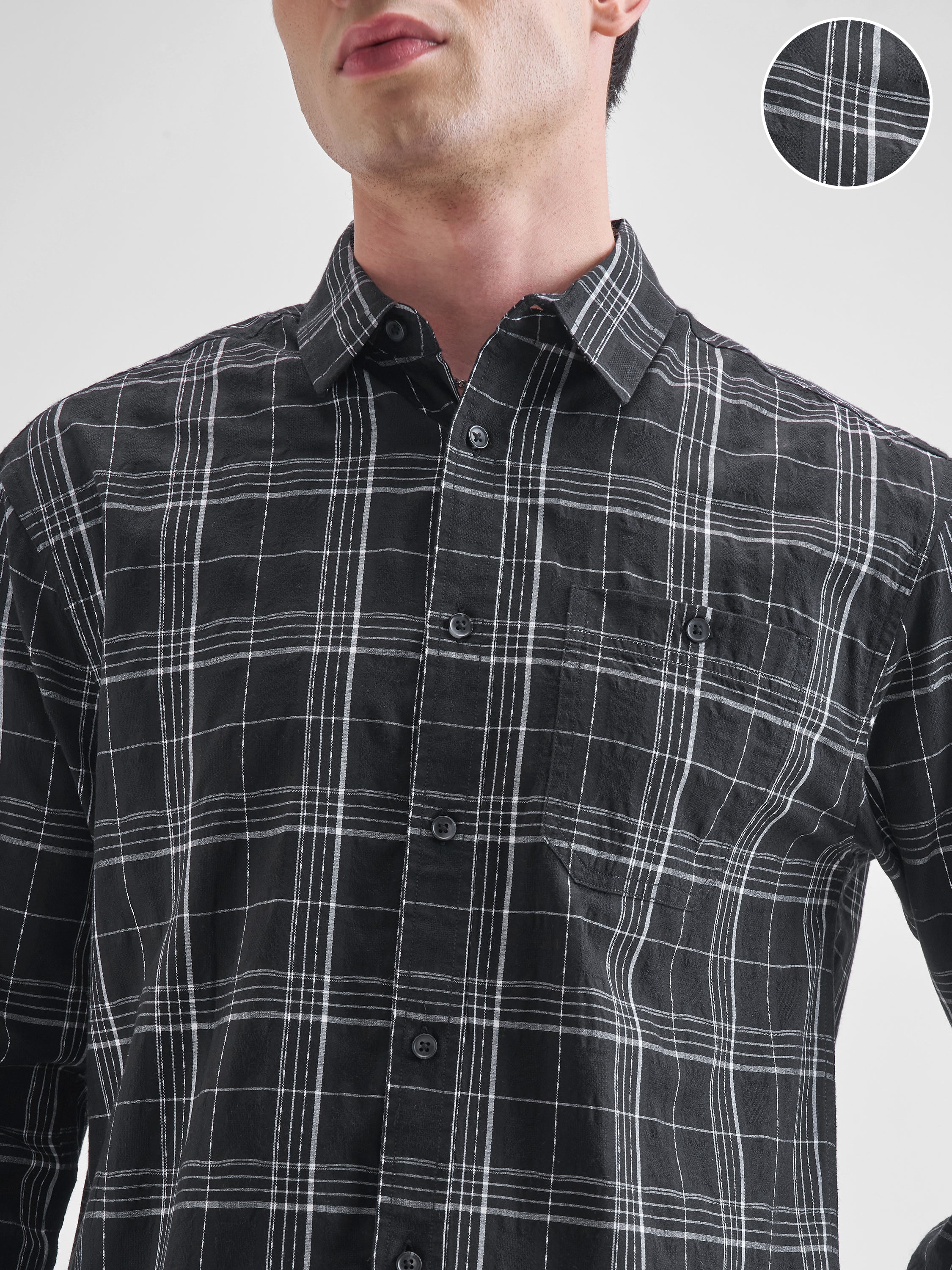 Highlander Men Black Checked Relaxed Fit Casual Shirt - Black - Image 5