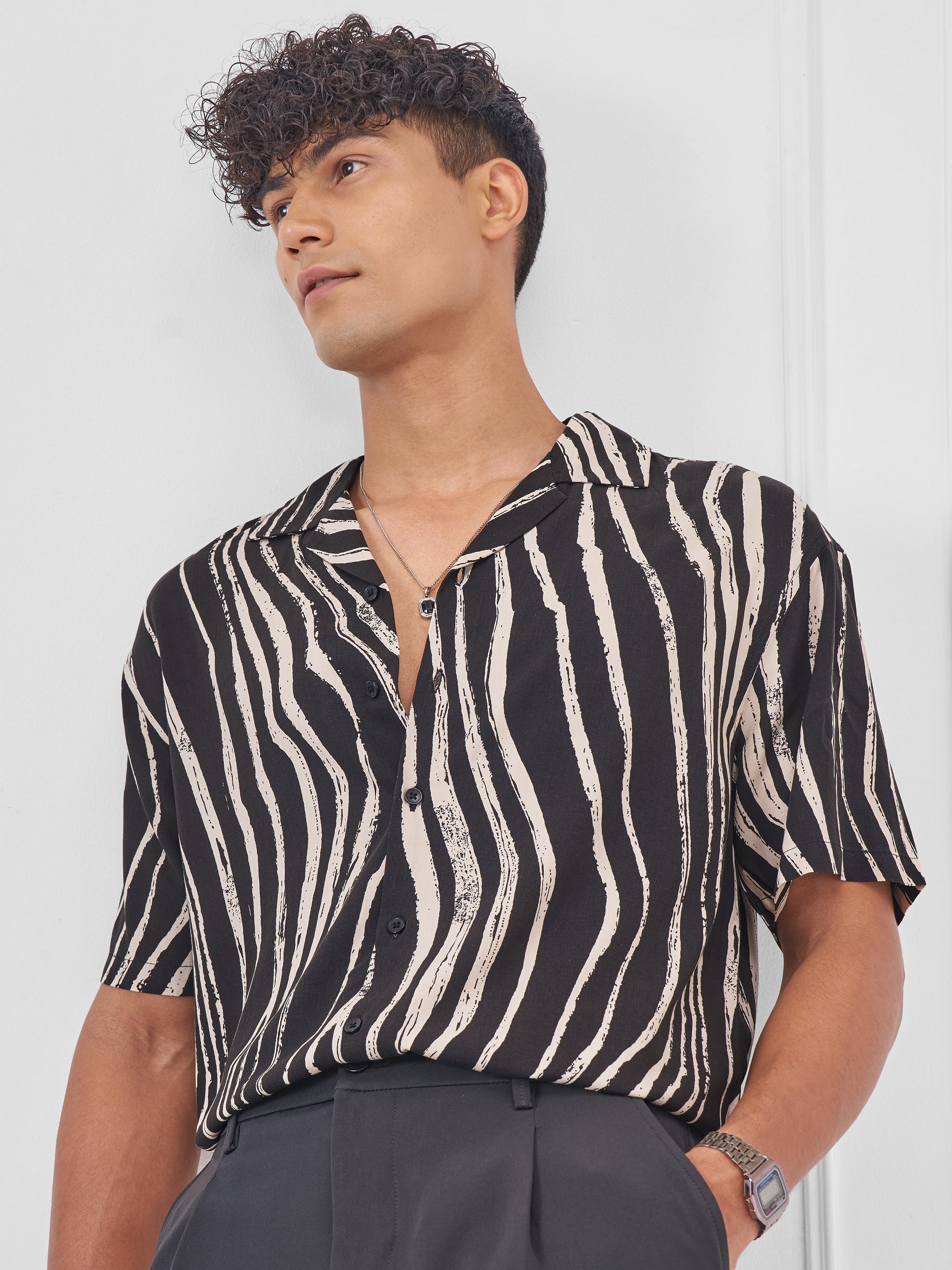 Highlander Men Black Printed Relaxed Fit Casual Shirt - Black - Image 1