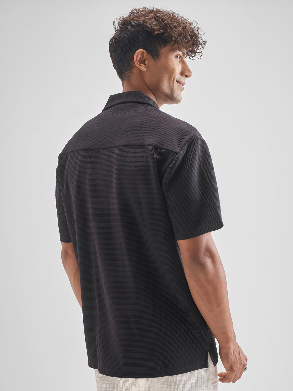 Highlander Men Black Self Design Relaxed Fit Casual Shirt - Black - Image 3