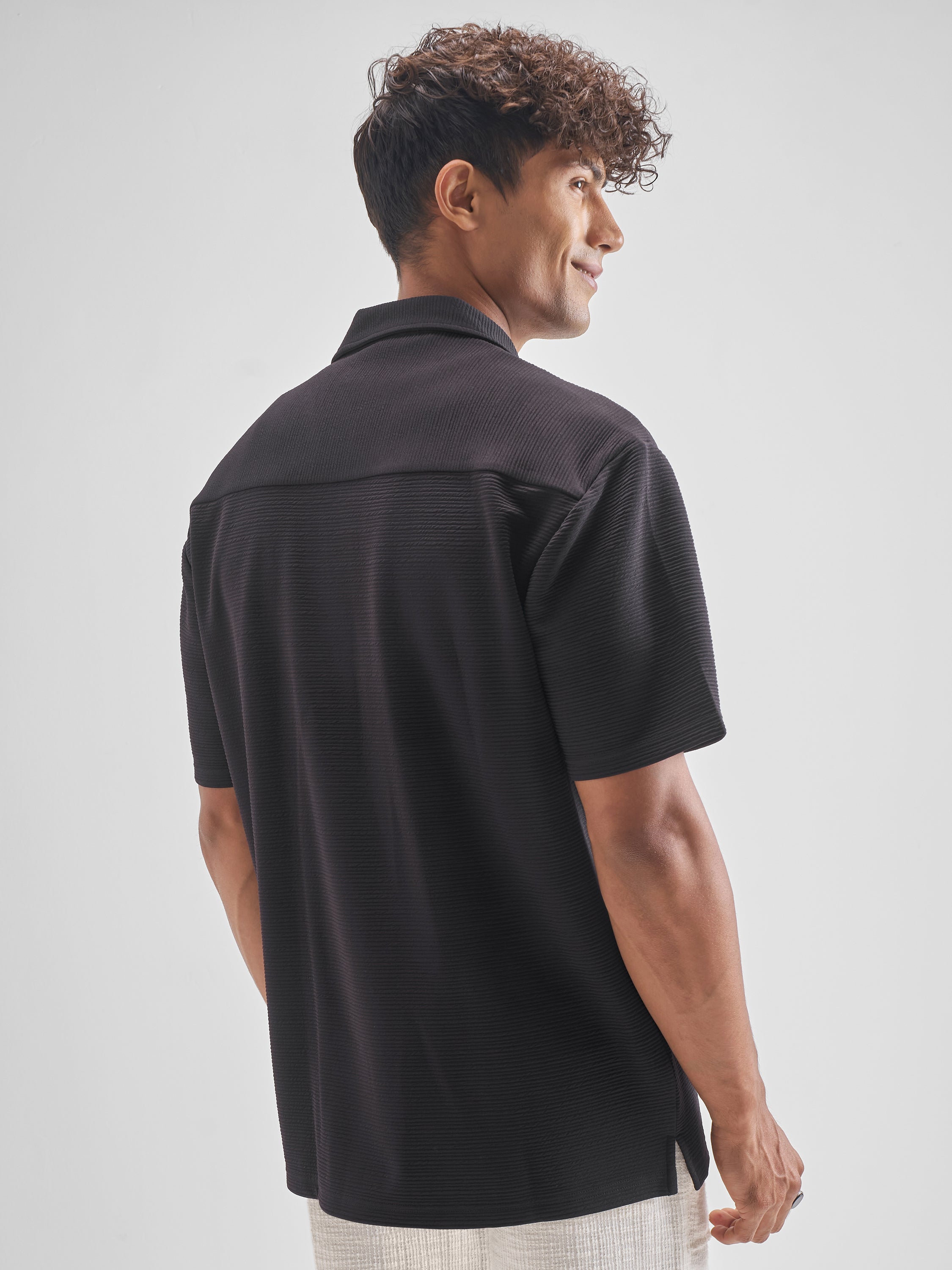 Highlander Men Black Self Design Relaxed Fit Casual Shirt - Black - Image 3