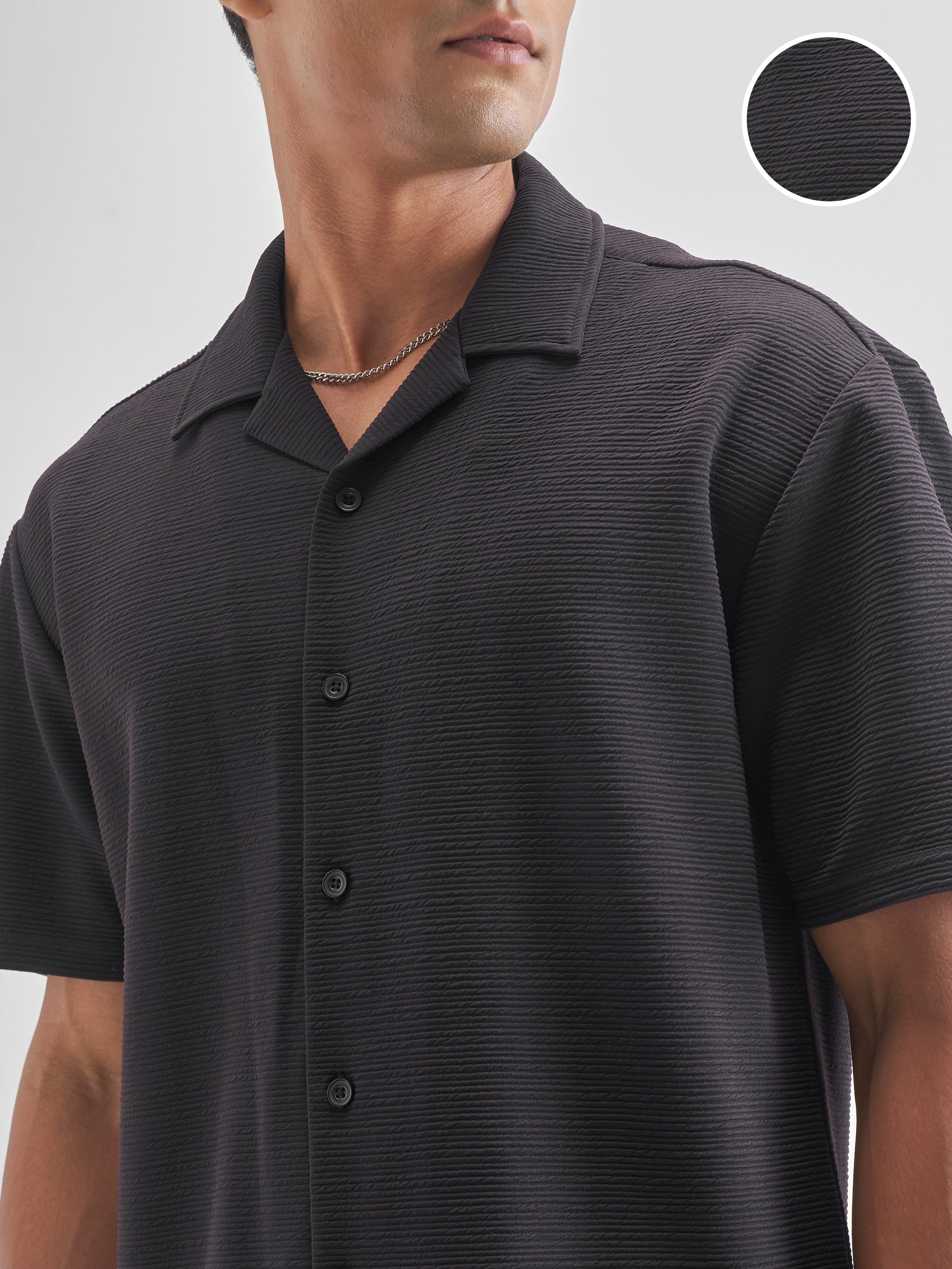 Highlander Men Black Self Design Relaxed Fit Casual Shirt - Black - Image 5