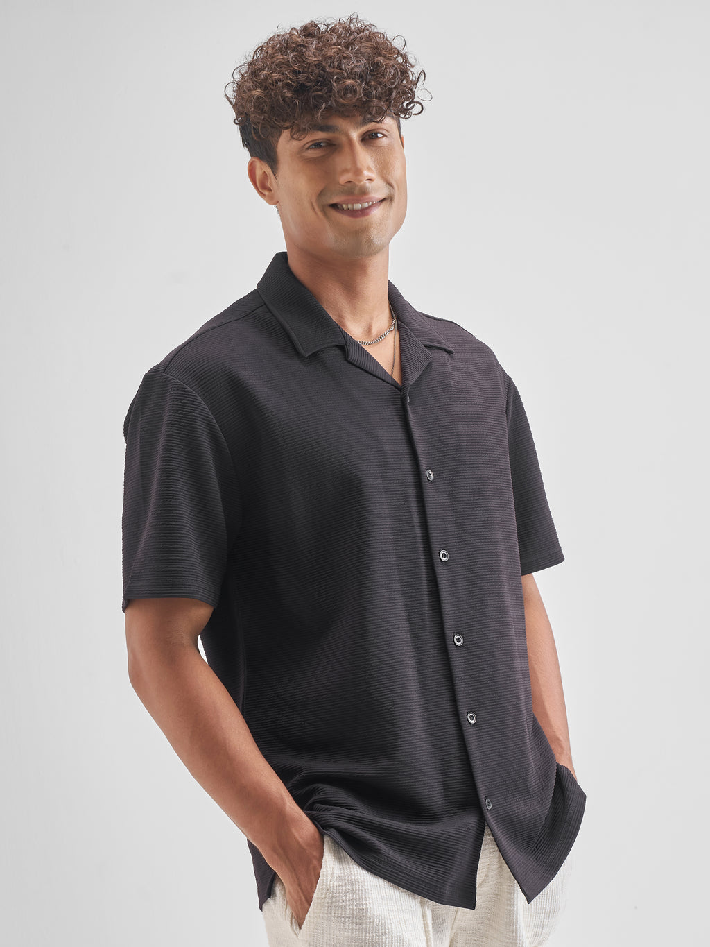Highlander Men Black Self Design Relaxed Fit Casual Shirt - Black - Image 6