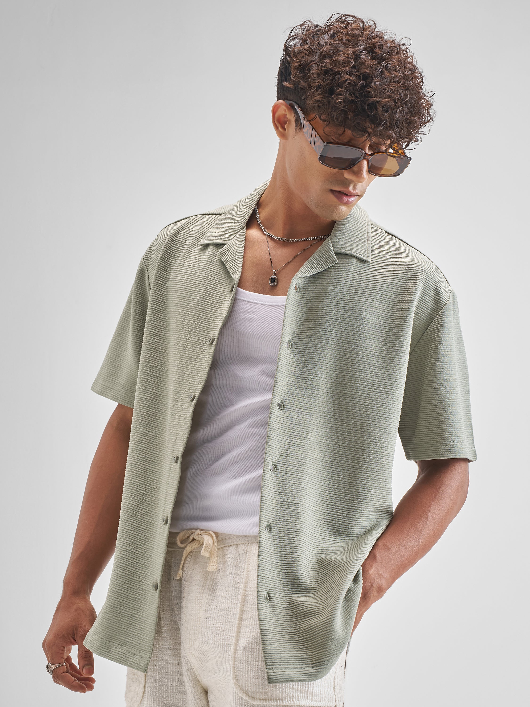 Highlander Men Grey Self Design Relaxed Fit Casual Shirt - Grey - Image 4