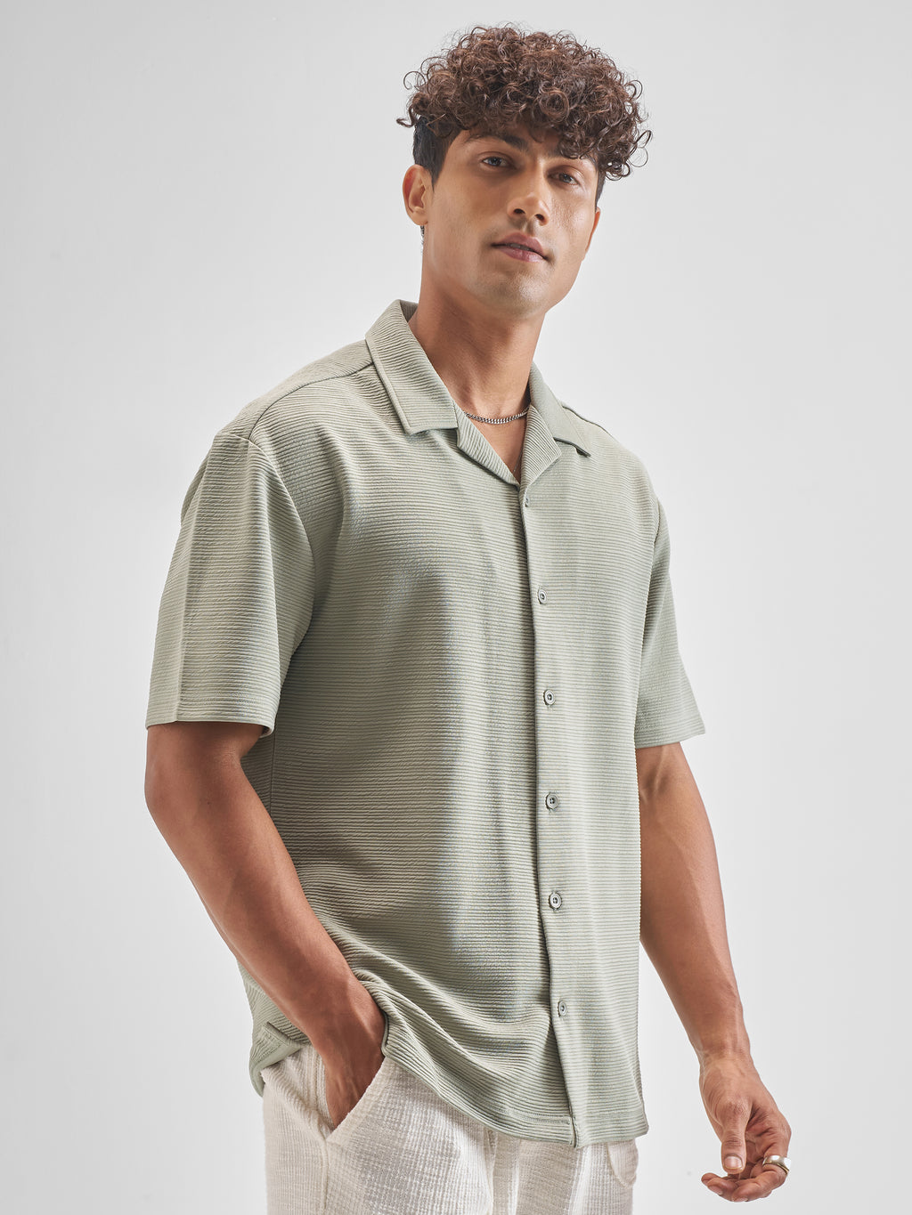 Highlander Men Grey Self Design Relaxed Fit Casual Shirt - Grey - Image 6