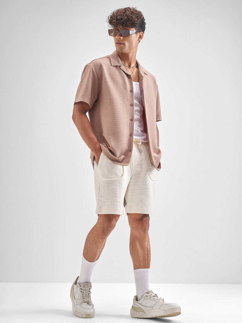 Highlander Men Peach Self Design Relaxed Fit Casual Shirt - Peach - Image 2