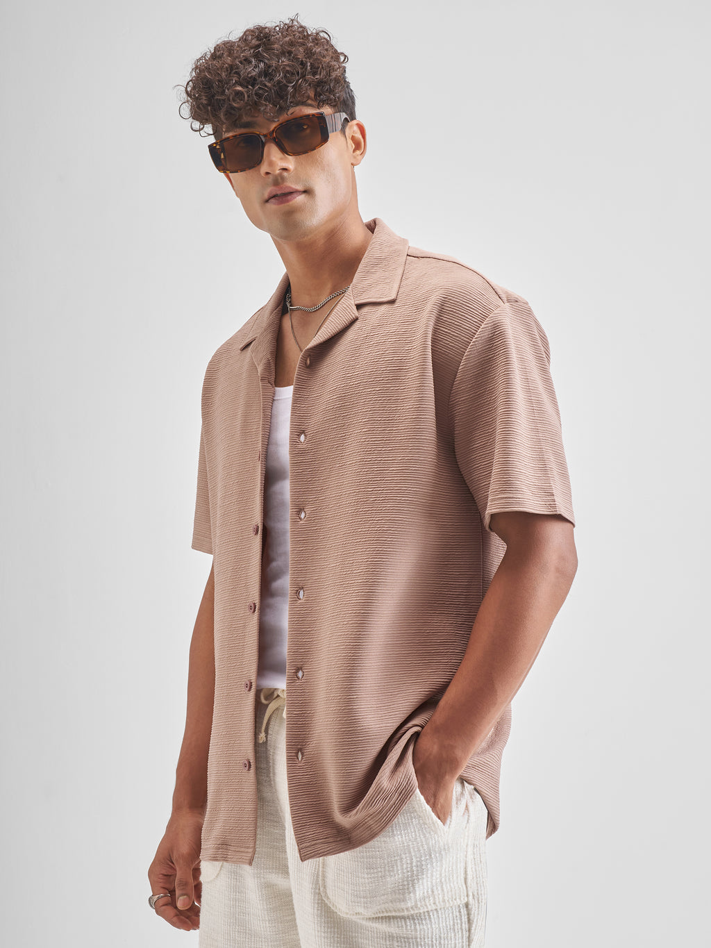 Highlander Men Peach Self Design Relaxed Fit Casual Shirt - Peach - Image 4